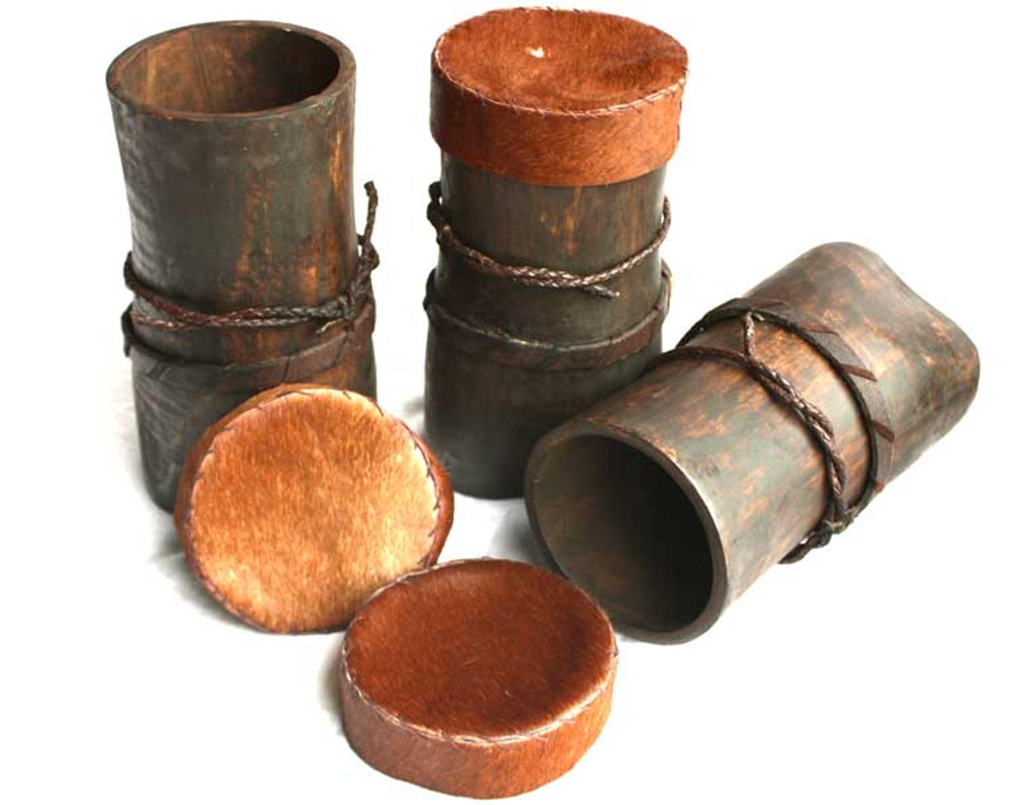 Wooden Pot With Skin Lid