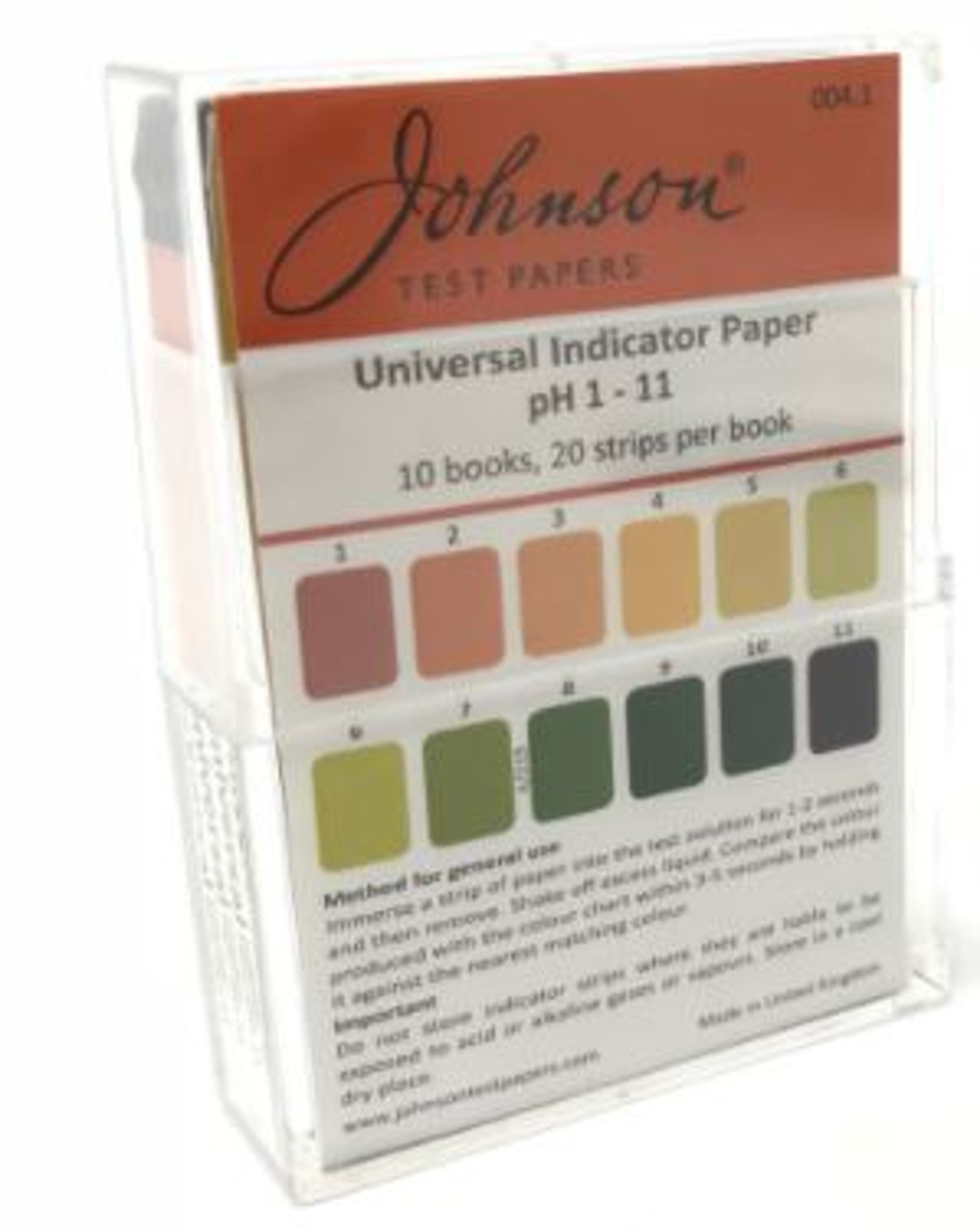 Johnson Universal Indicator Paper: Narrow Range (pH 1-11) - Pack of 10 Books