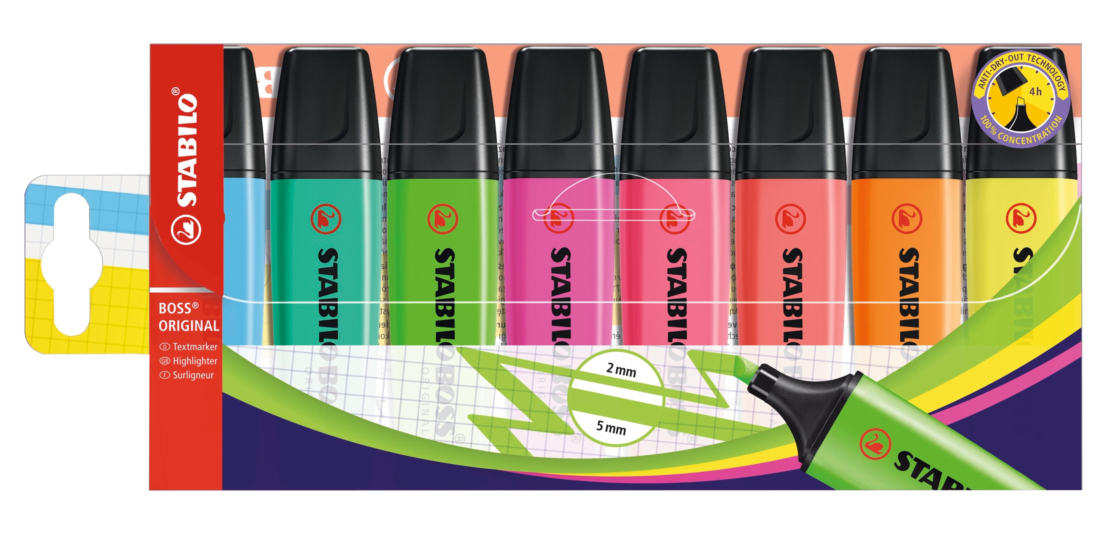 STABILO Boss Original Highlighter - Assorted - Pack of 8