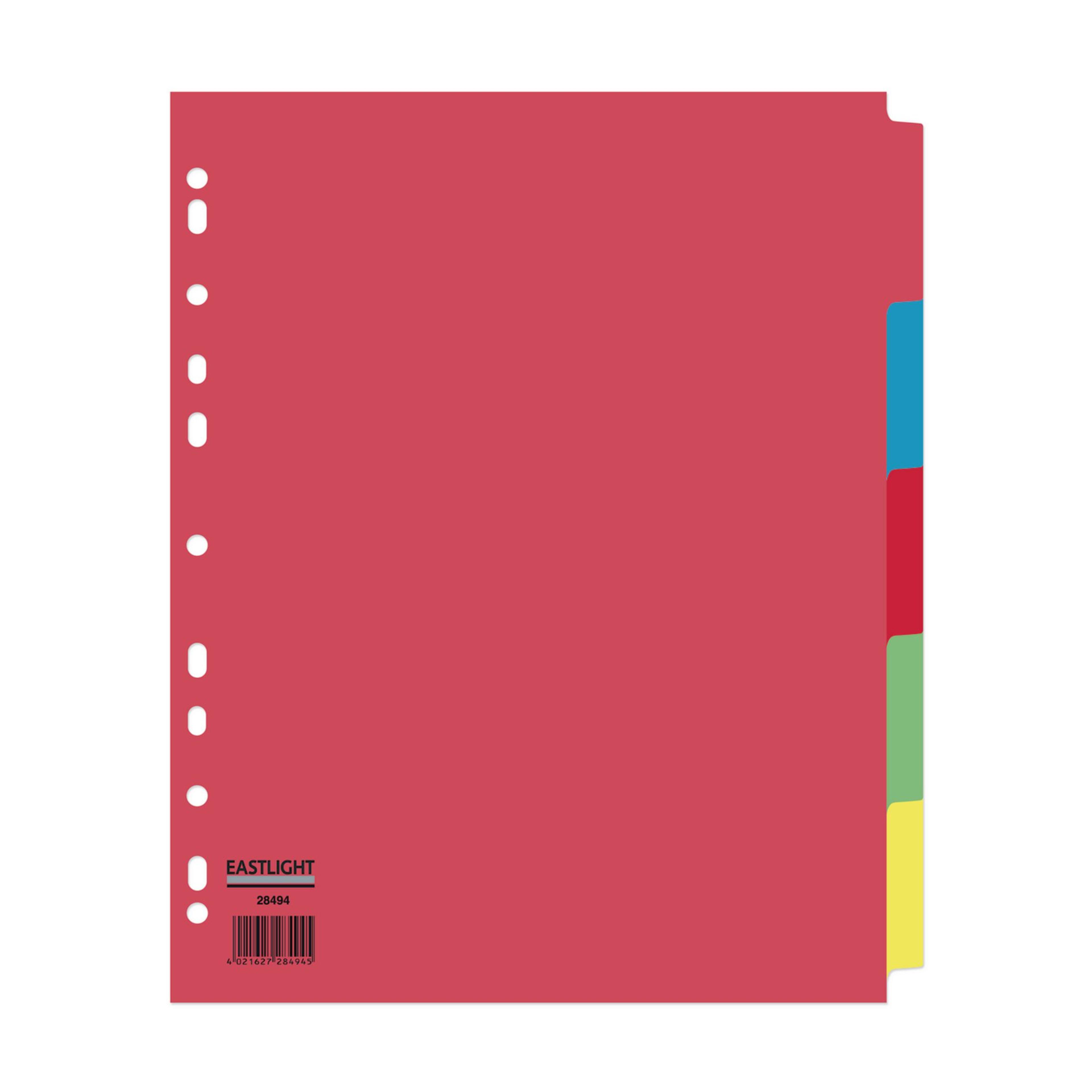 EASTLIGHT Extra Wide 5 Part Europunched Subject Dividers - A4 - Pack of 1