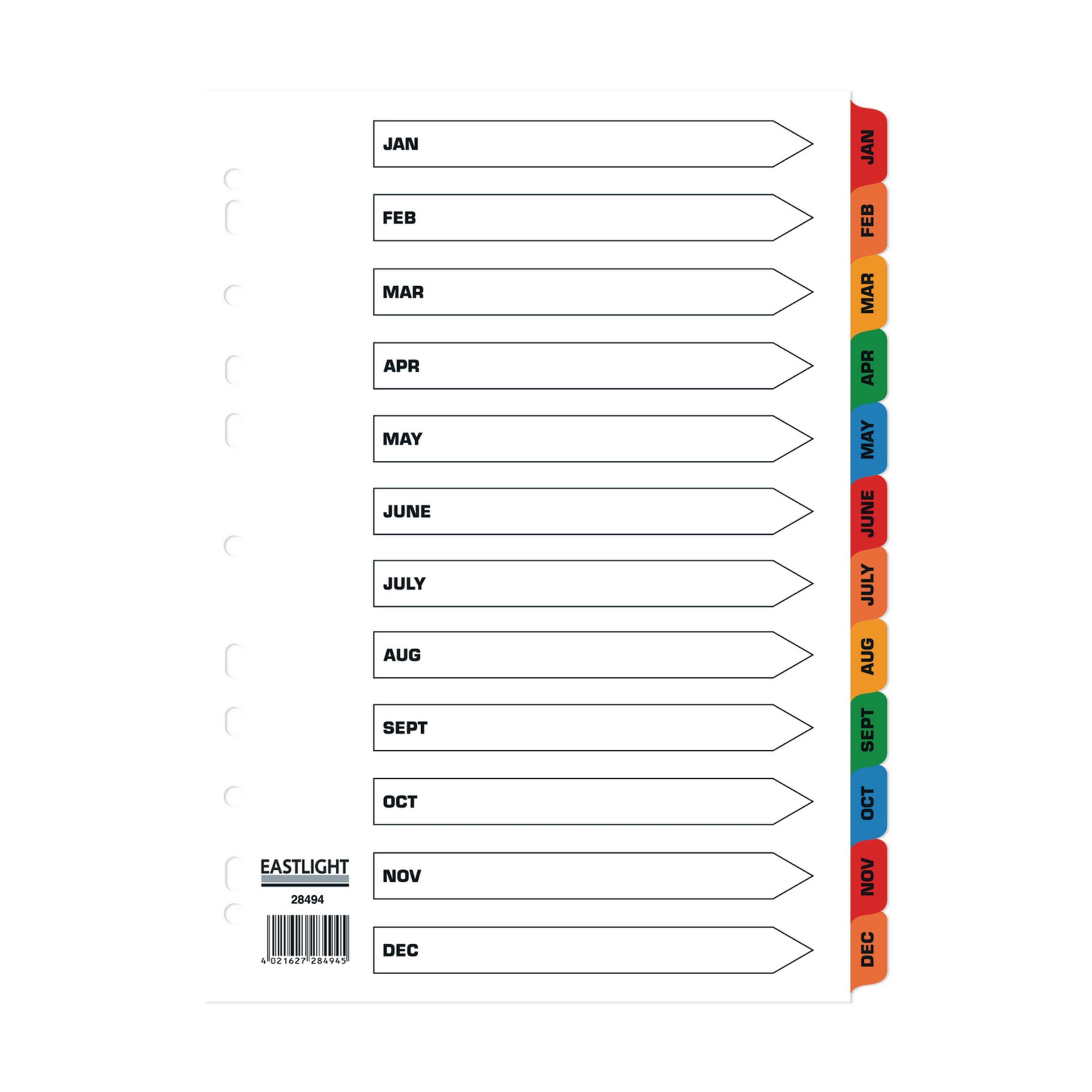 EASTLIGHT Jan-Dec Europunched Mylar Dividers - A4 - Pack of 1