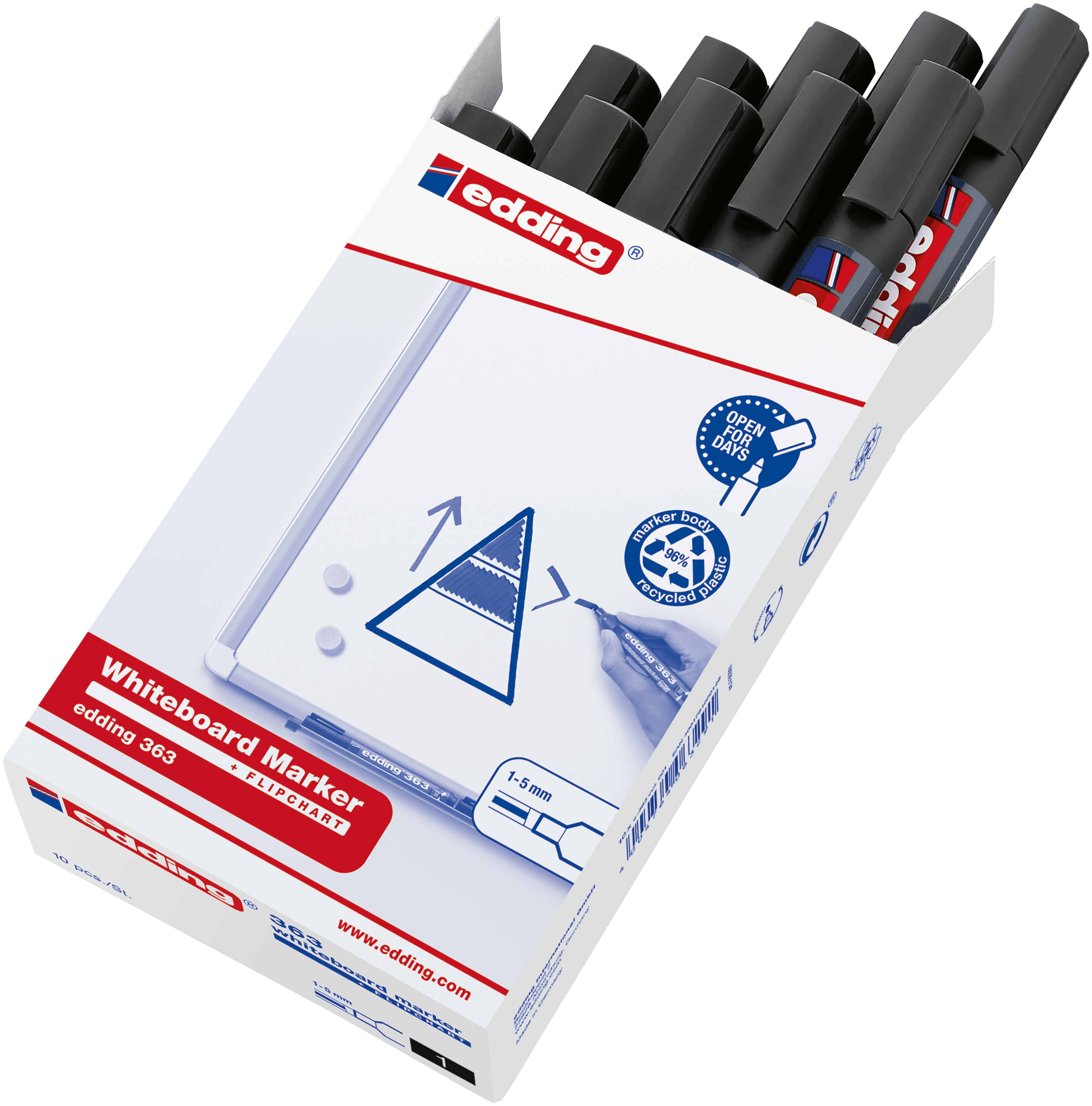 edding 363 Whiteboard Marker - Black - Chisel Tip - Pack of 10