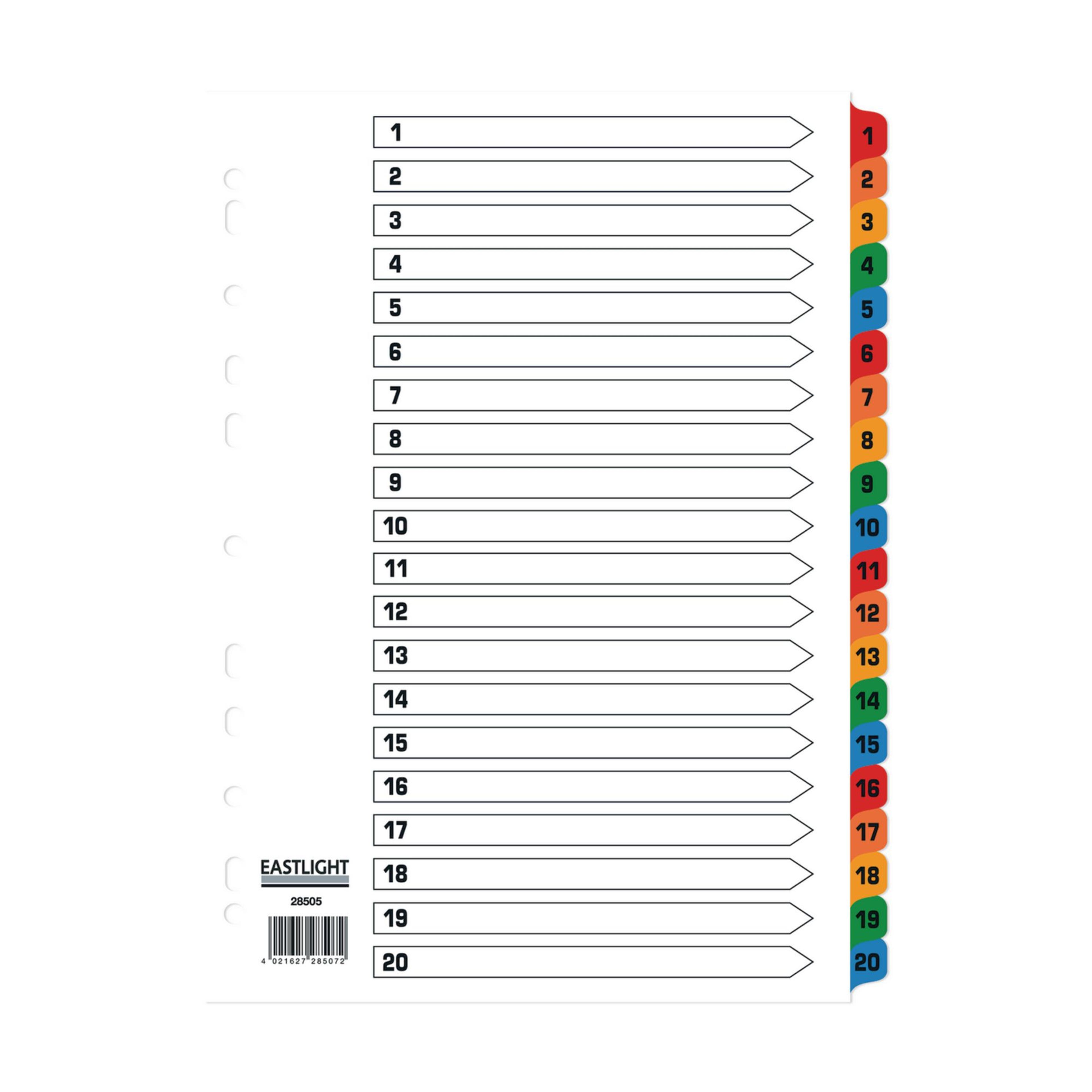 EASTLIGHT 1-20 Part Europunched Mylar Dividers - A4 - Pack of 1