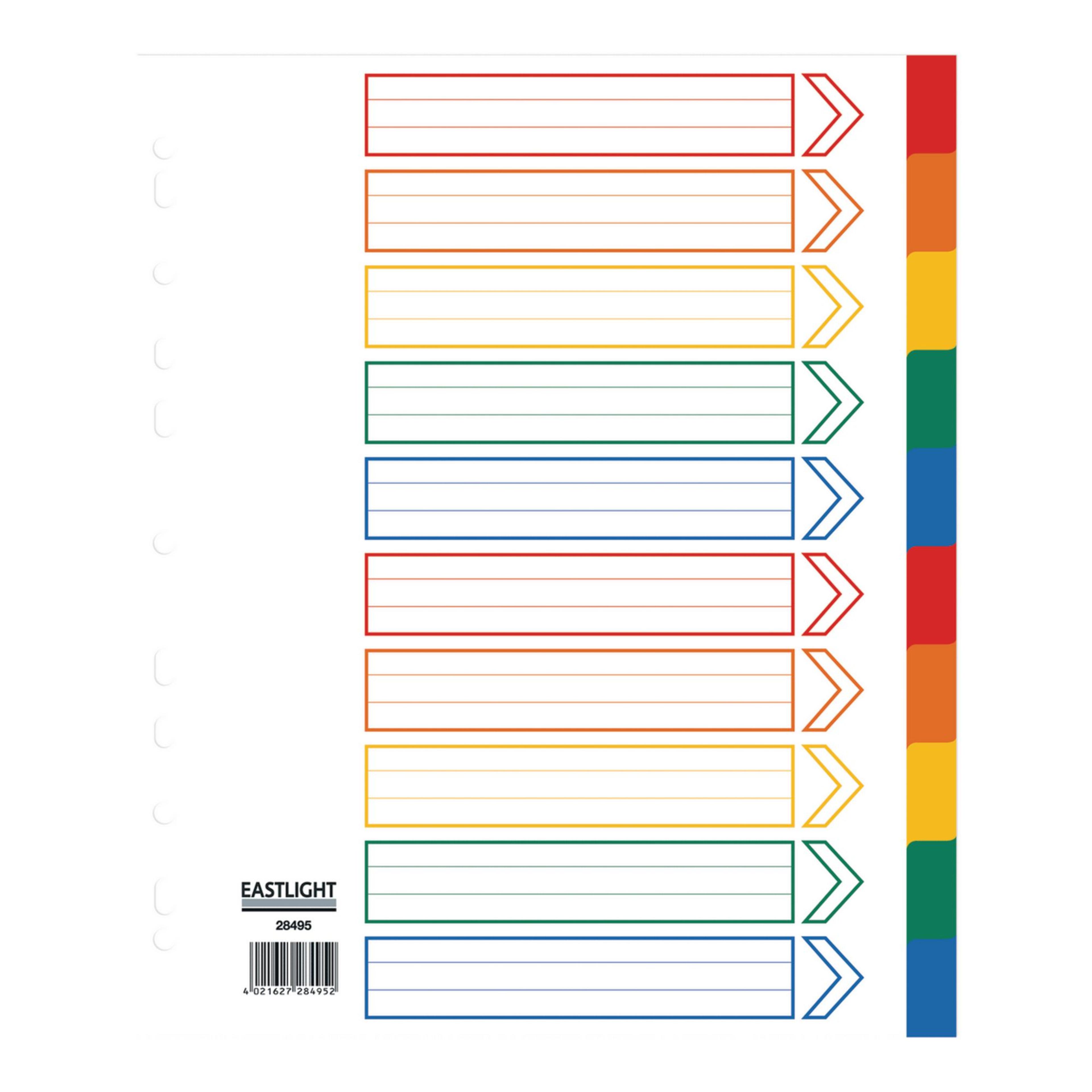 EASTLIGHT Extra Wide 10 Part Europunched Polypropylene Dividers - A4 - Pack of 1