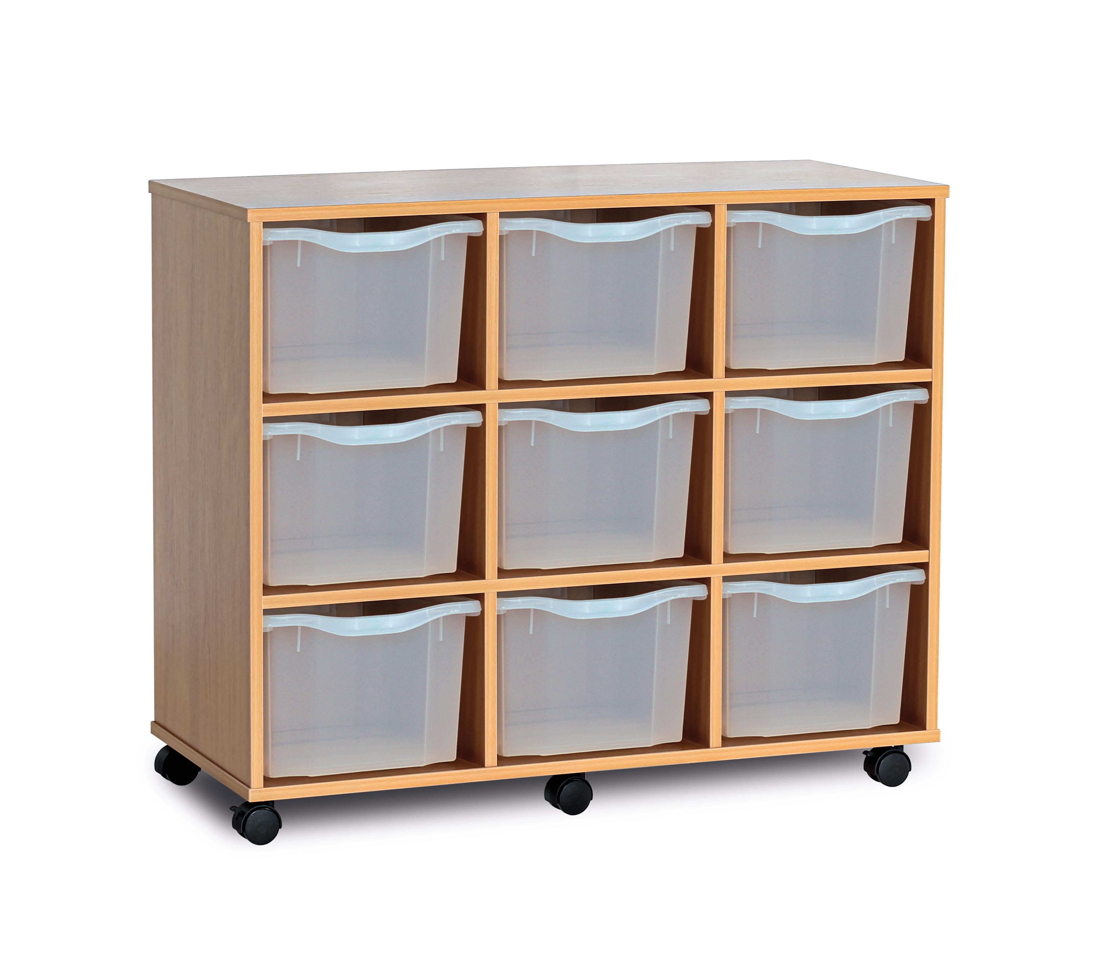 GALT Mobile Storage Unit with 9 Extra Deep Trays - Wood/Clear