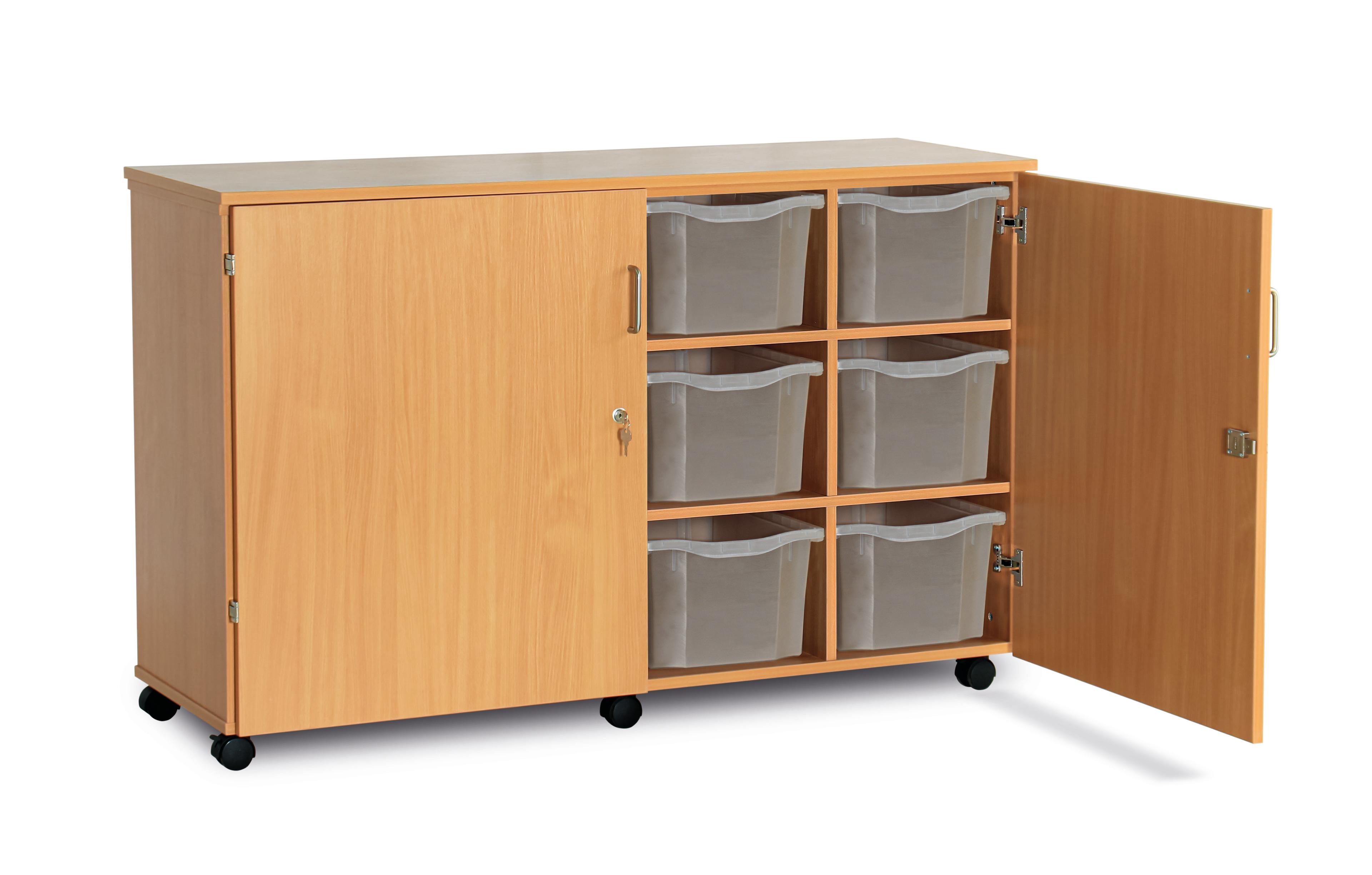 GALT Mobile Lockable Tray Storage Unit with 12 Extra Deep Trays - Wood/Clear