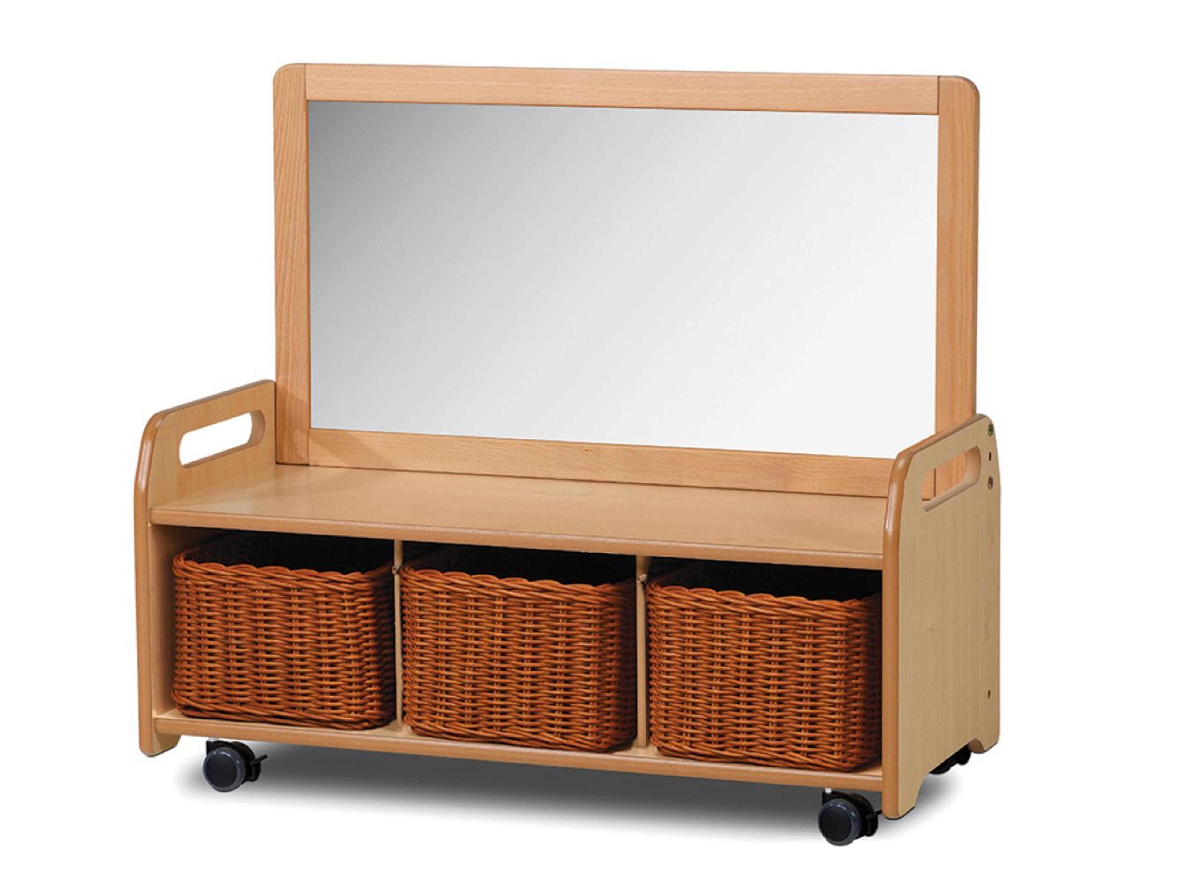 Millhouse Mobile Mirror Unit with Rattan Baskets