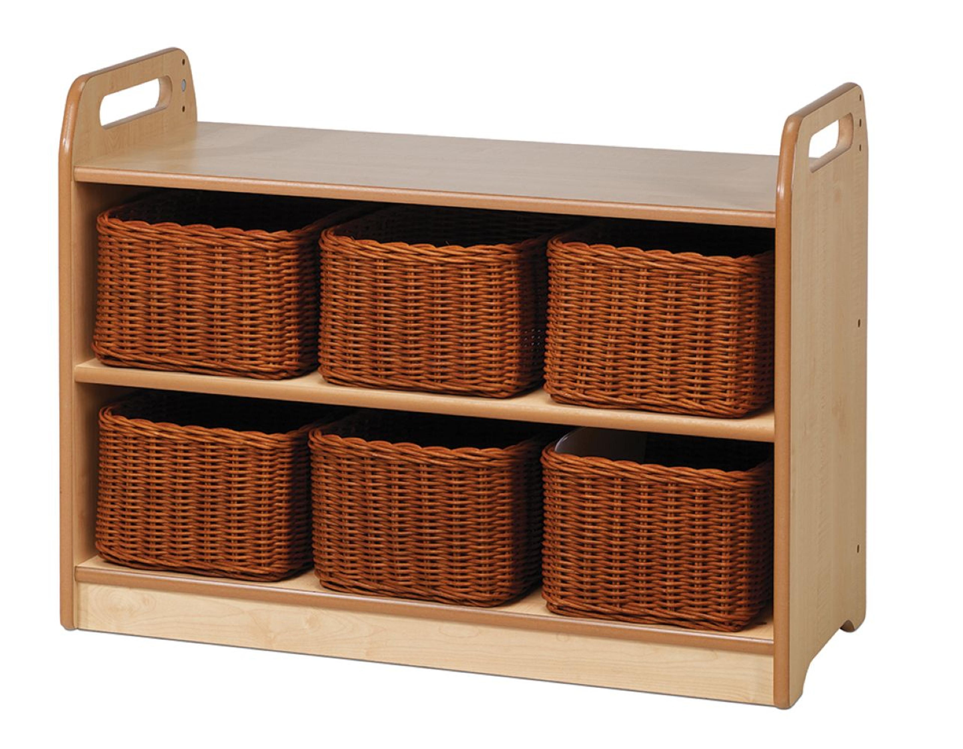 Millhouse Display Unit With Mirror and Rattan Baskets