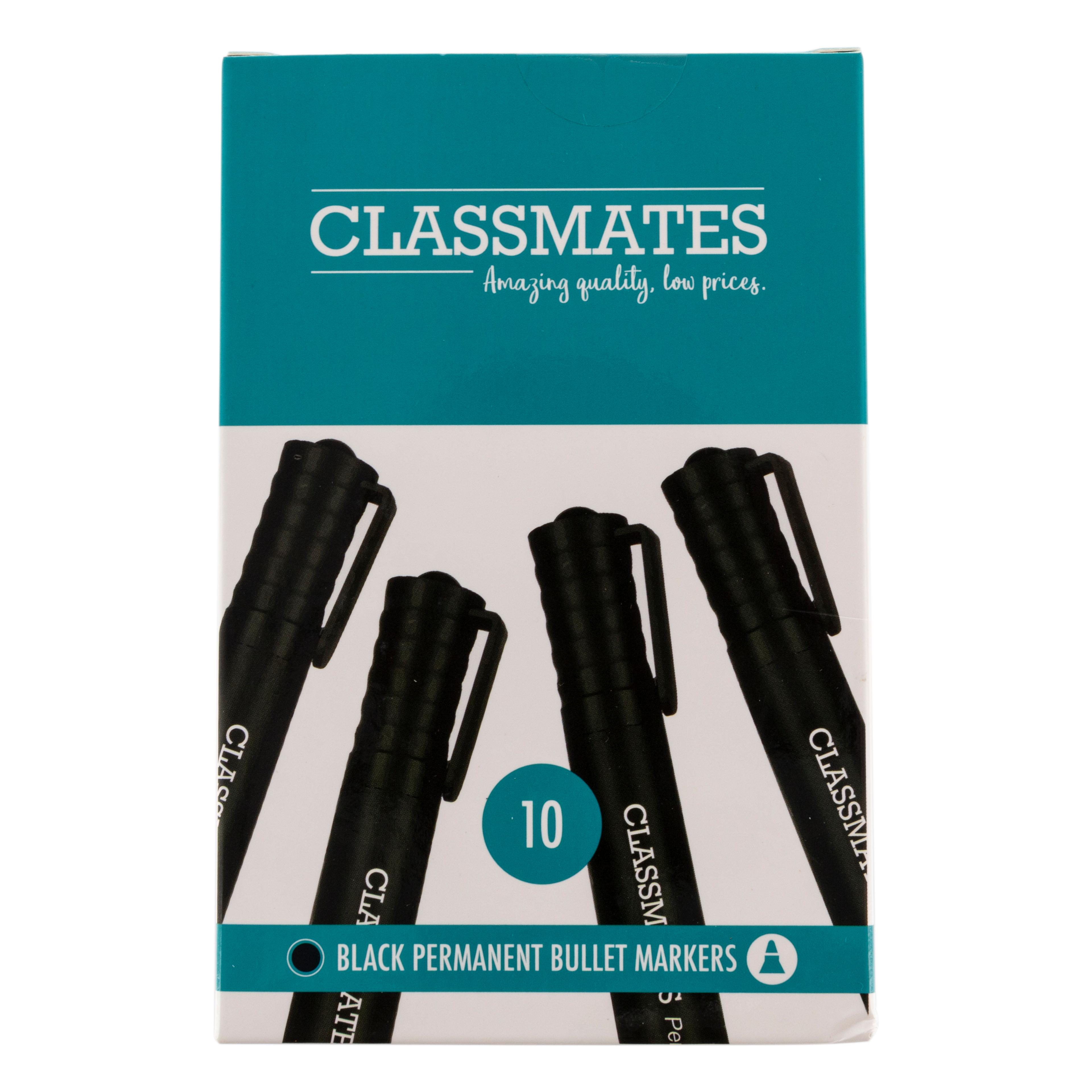 Classmates Permanent Marker - Black - Bullet Tip - Pack of 10