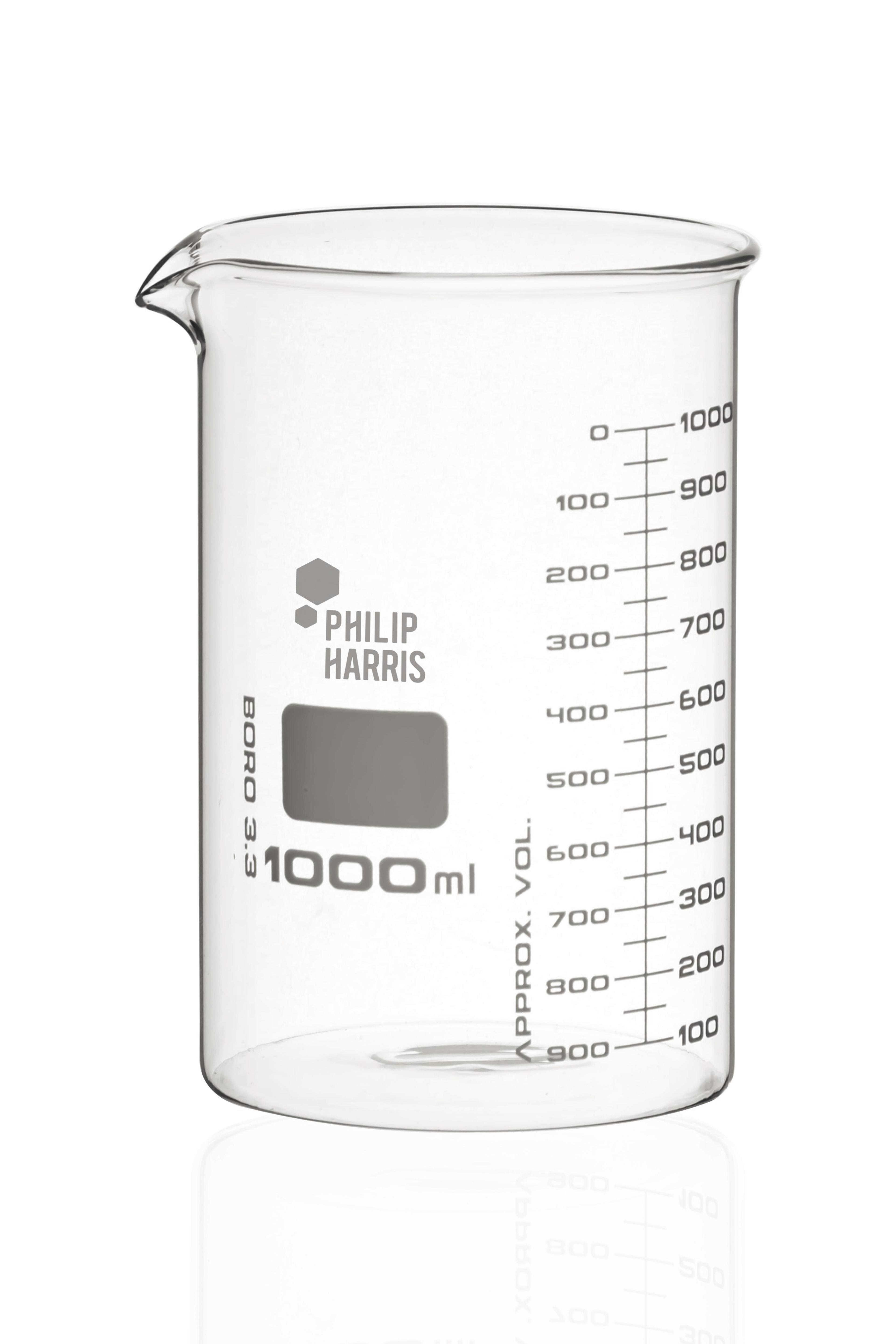Philip Harris Glass Beaker - Squat Form - 1000ml - Pack of 6