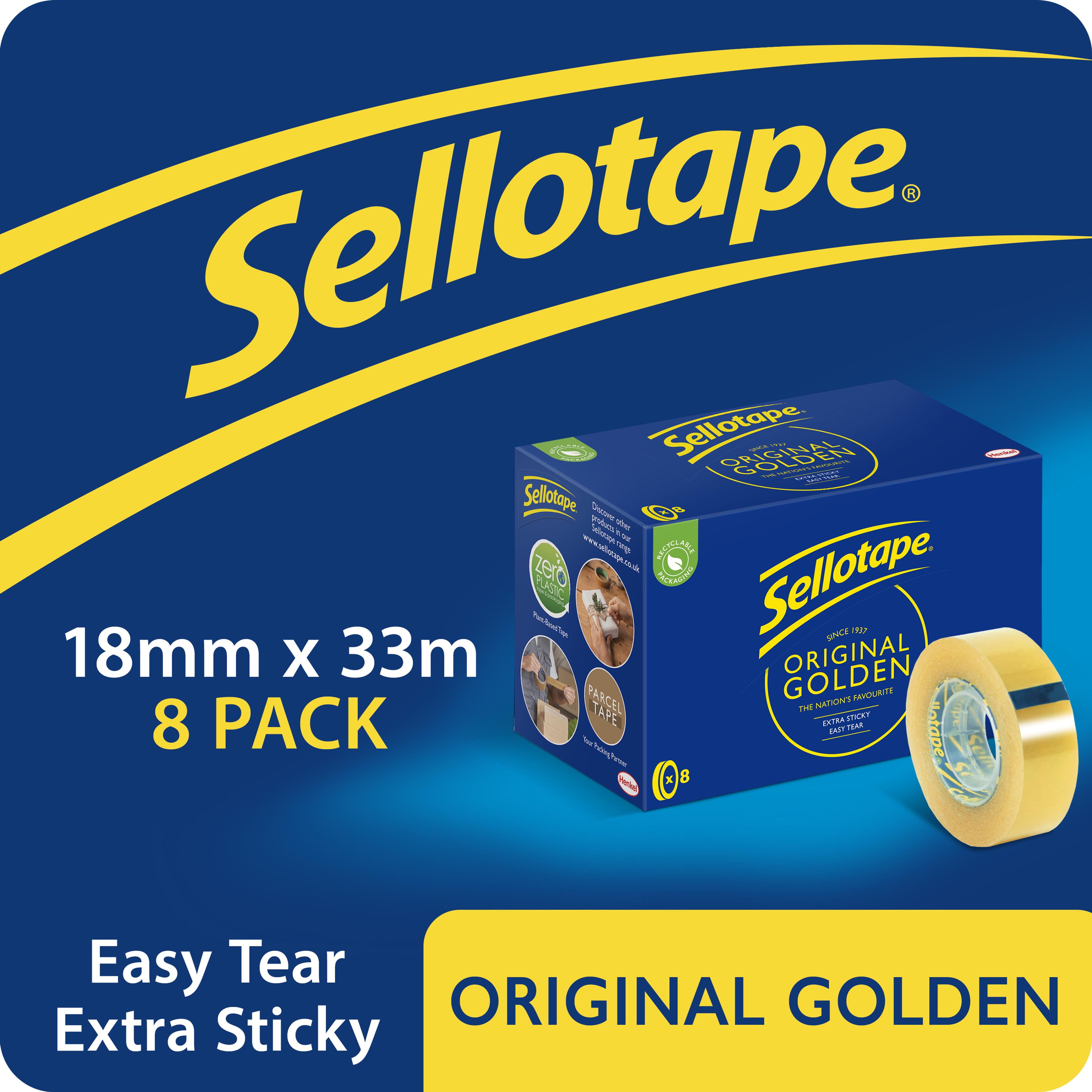Sellotape Original Golden Sticky Tape - 8 Rolls - 18mm x 33m