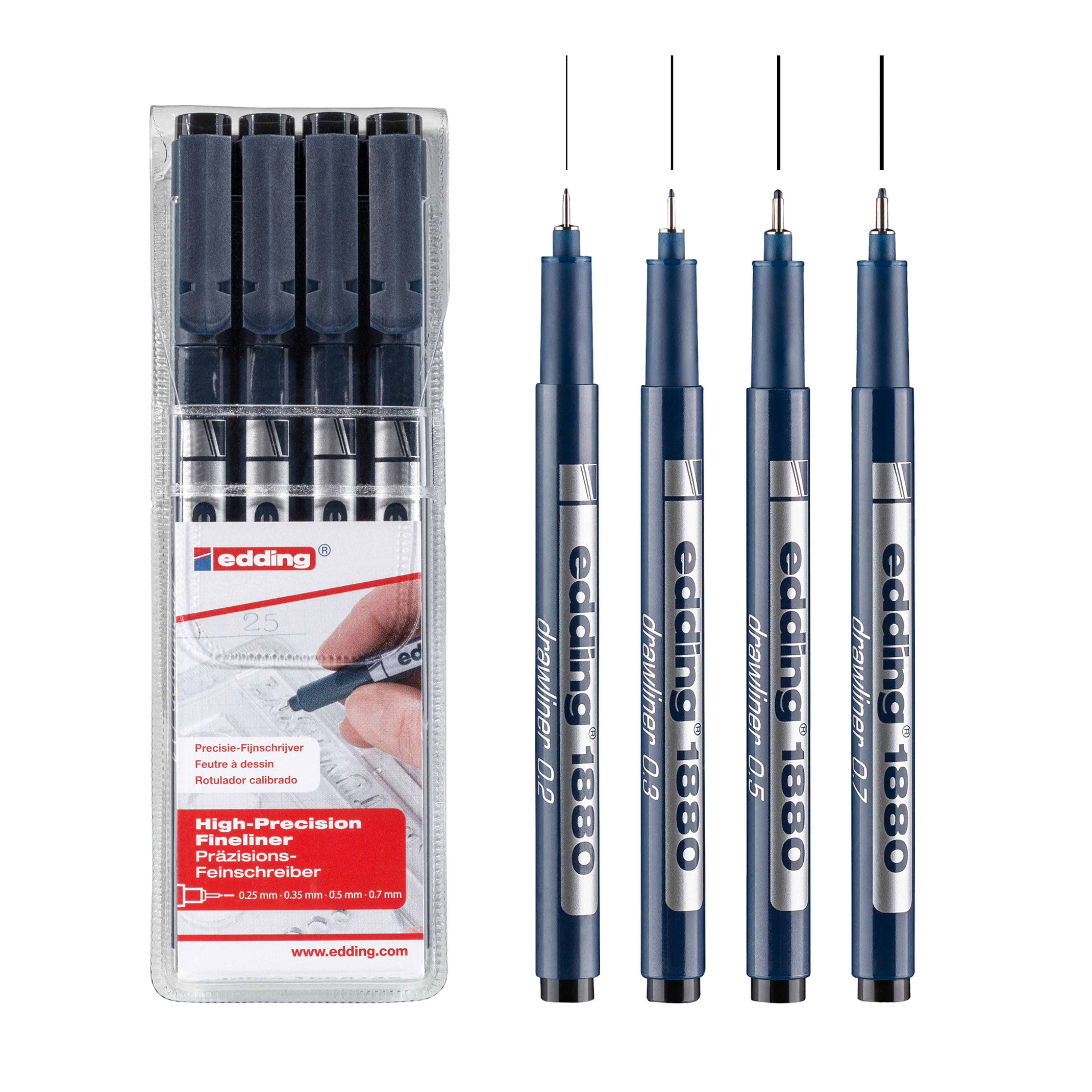 edding 1880 Drawliners - Black - Pack of 4