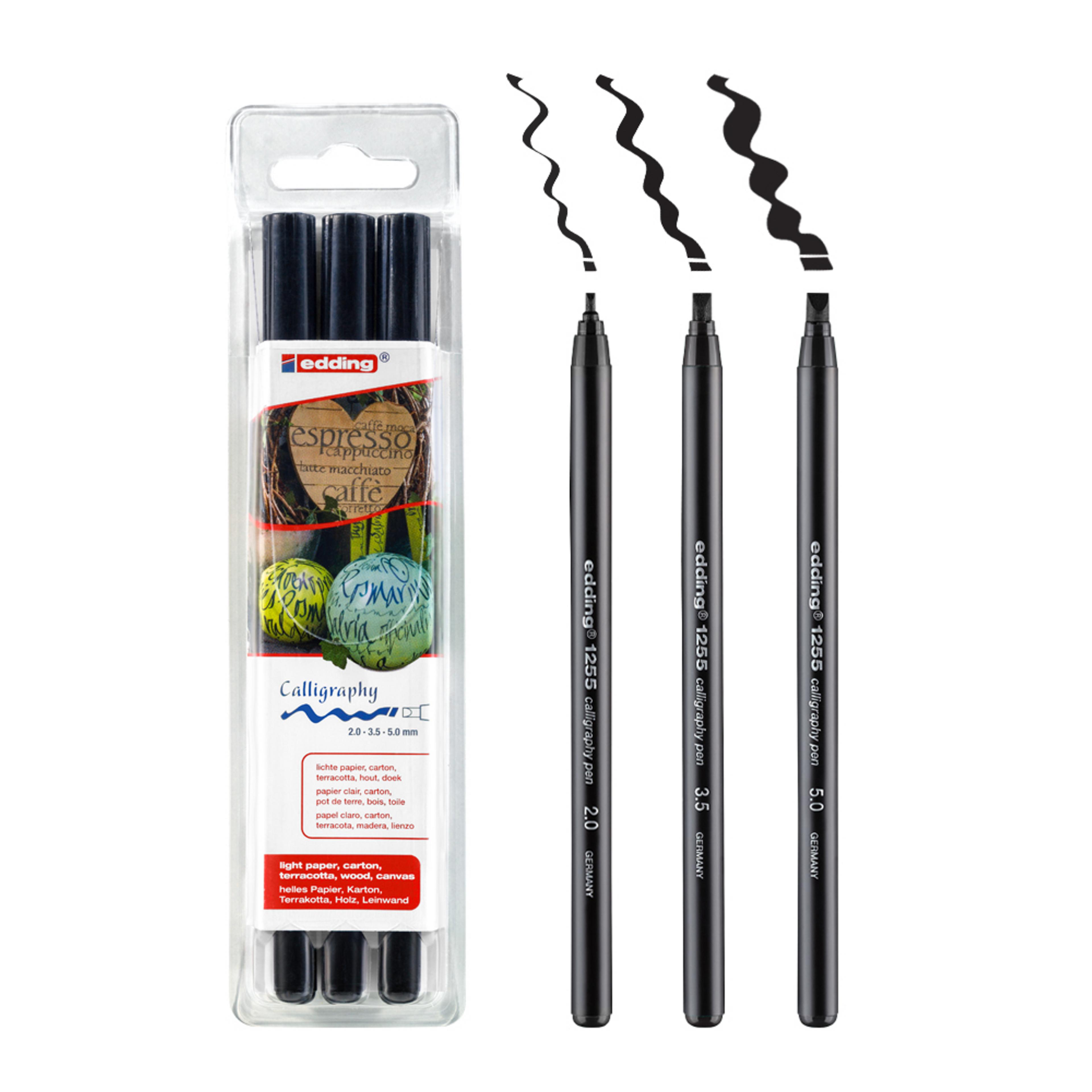 edding 1255 Calligraphy Pens - Black - Pack of 3