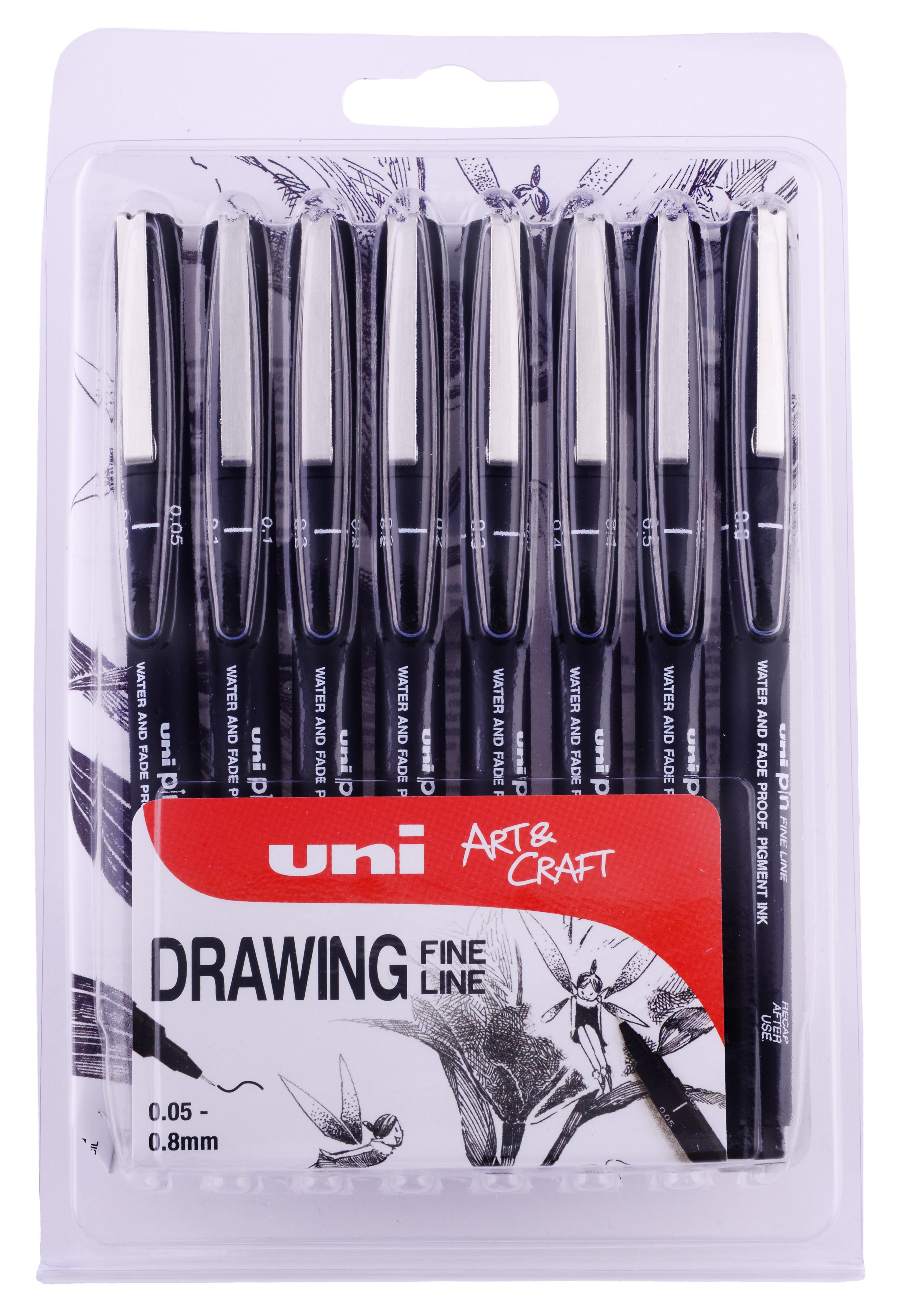 uni-Ball Pin Drawing Pens - Assorted - Pack of 8