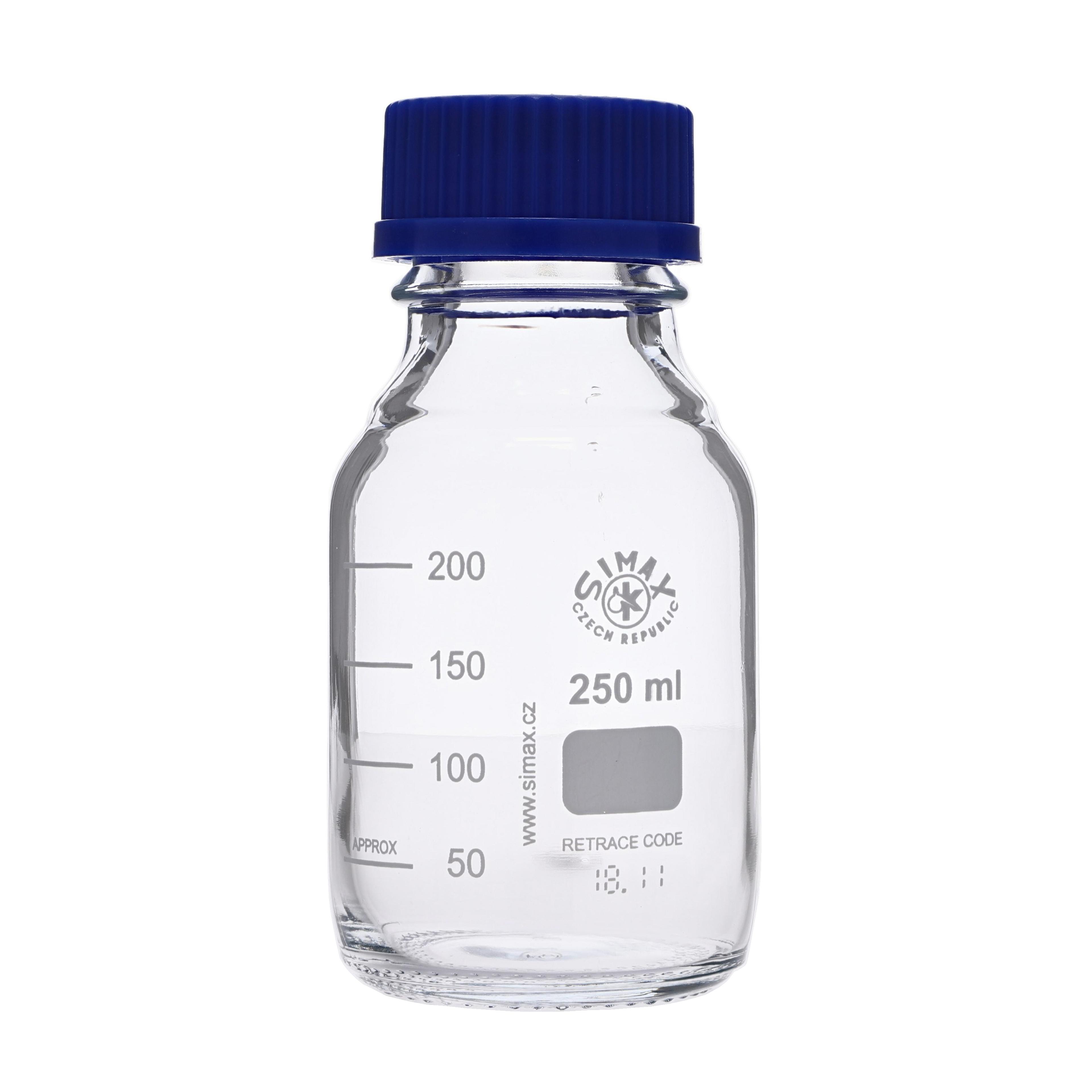 Simax Screw Top Reagent Bottle - Clear/Blue Cap - 250ml - Pack of 10