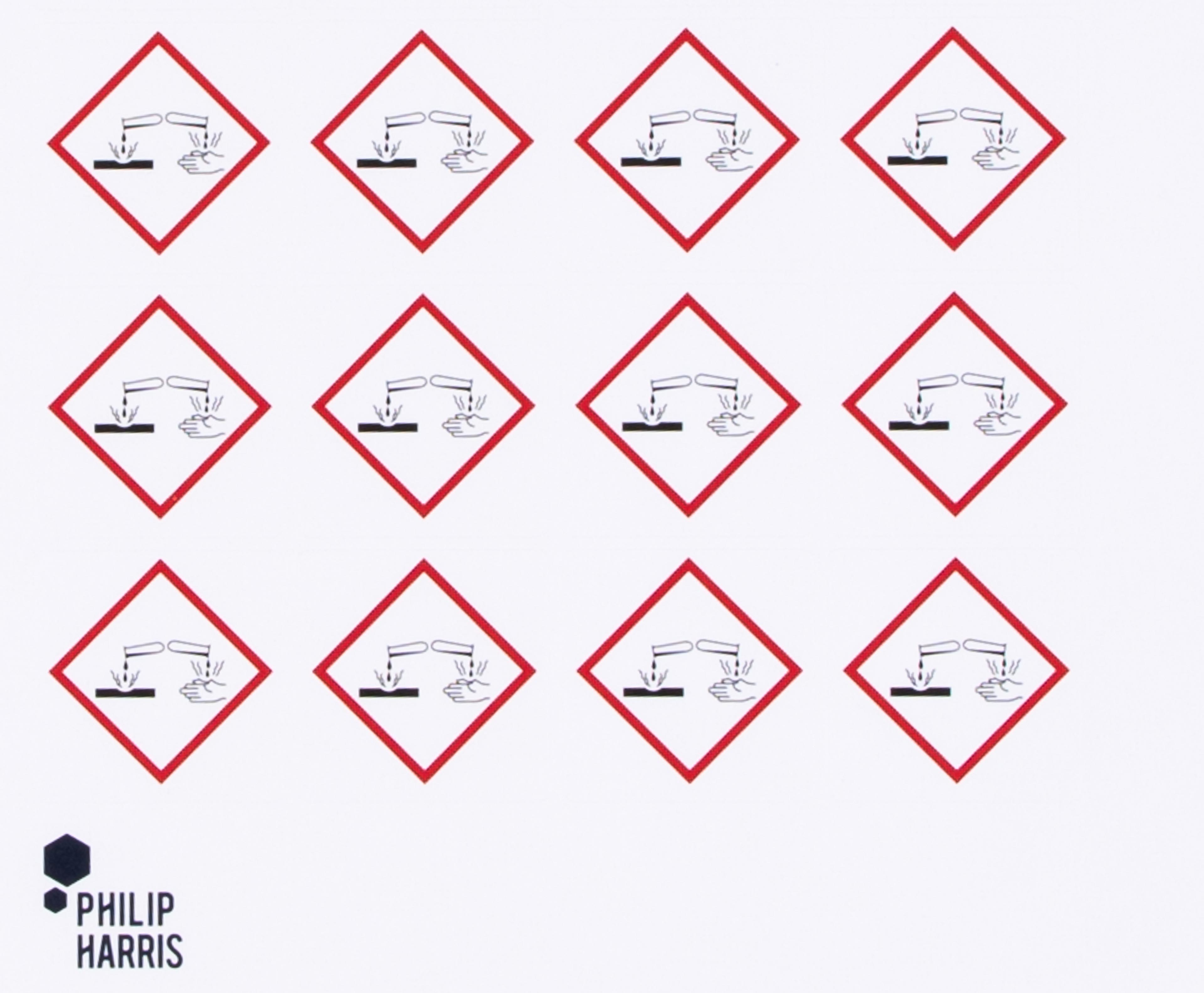 Philip Harris Hazard Warning Labels - Corrosive Agents GHS05 - Pack of 96 Stickers