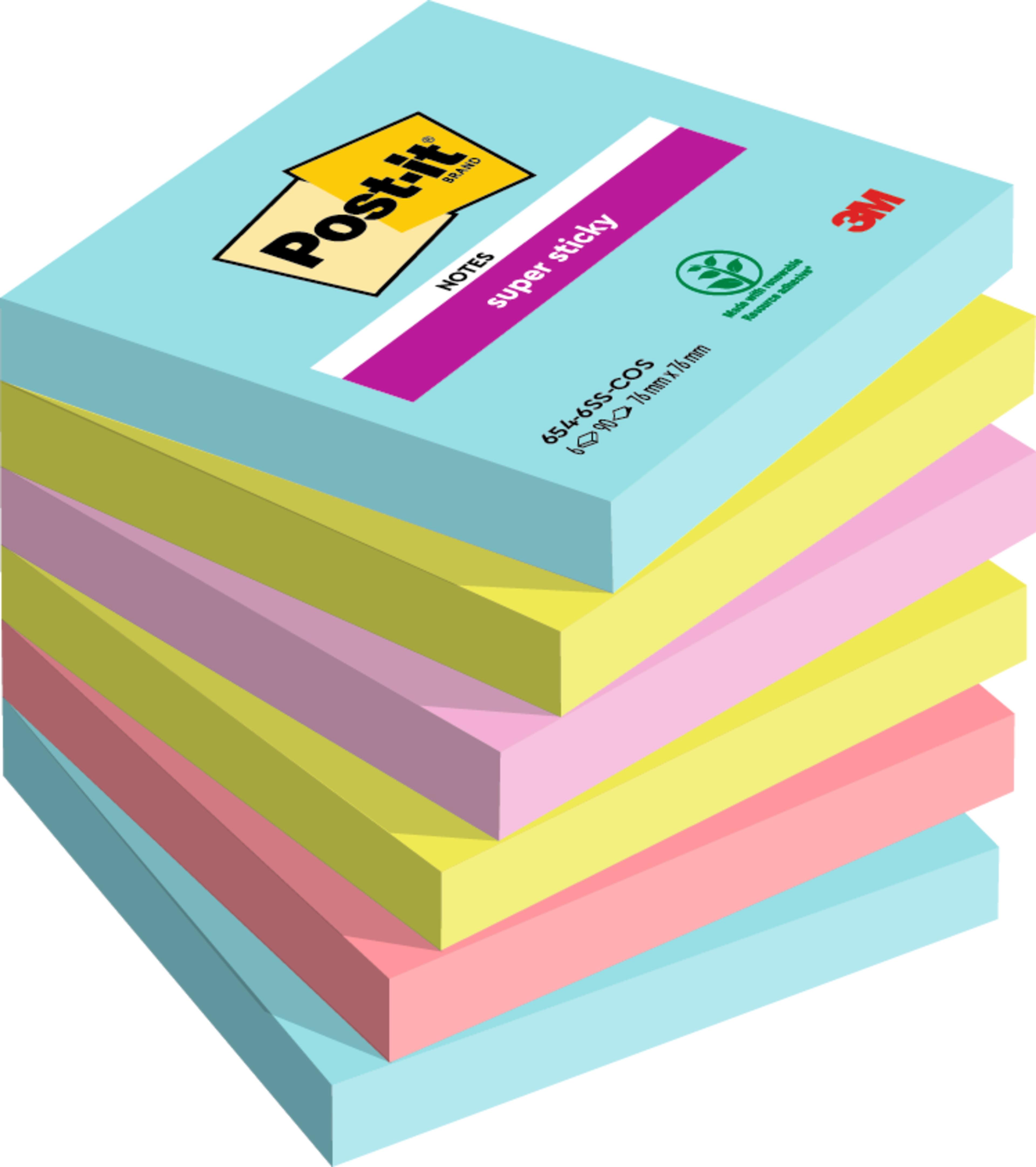 Post-it Super Sticky Notes - Cosmic Colour Collection - 76 x 76mm - Pack of 6