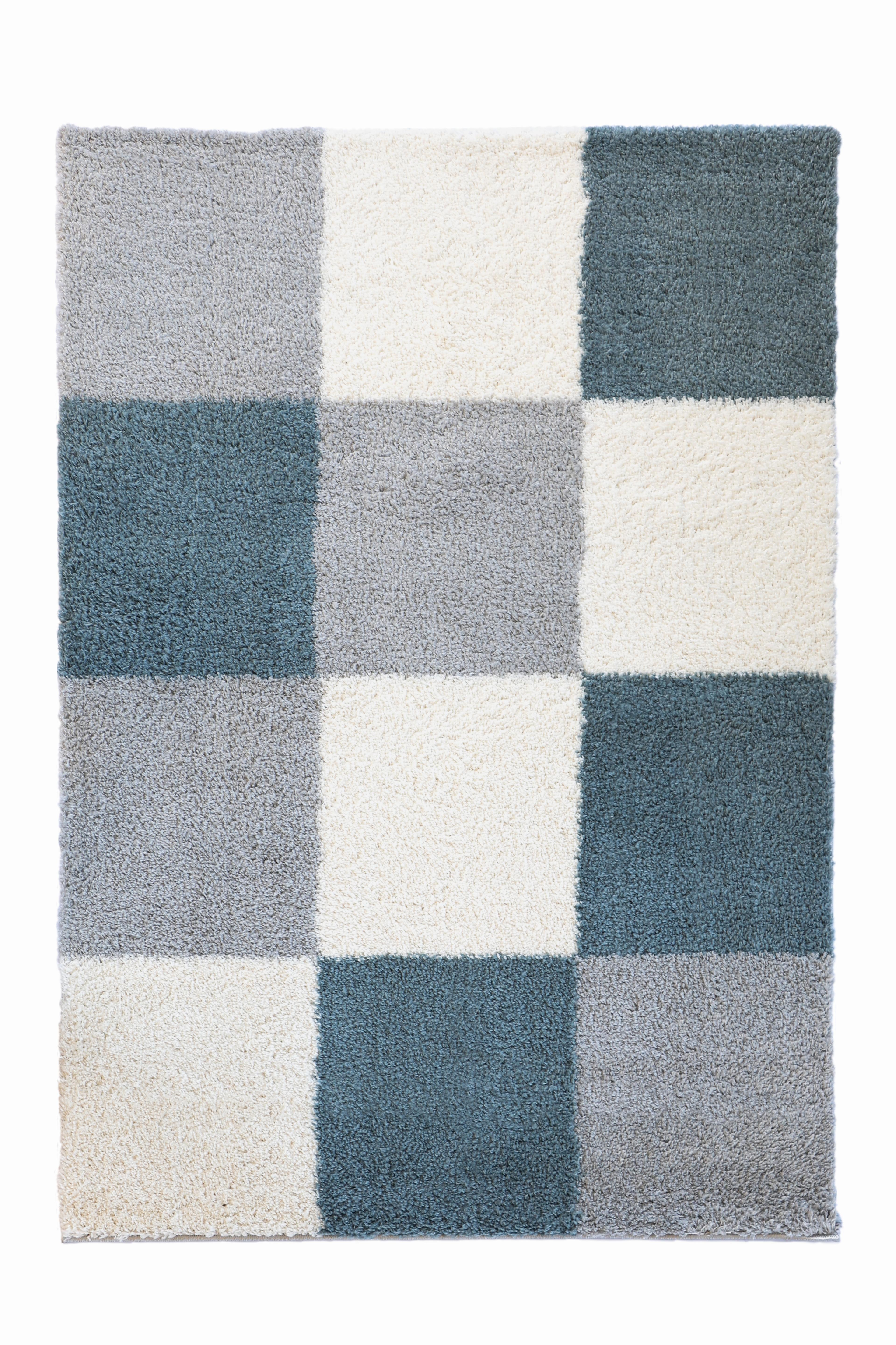Blue / Grey Patchwork Snug Shaggy Rug - Large