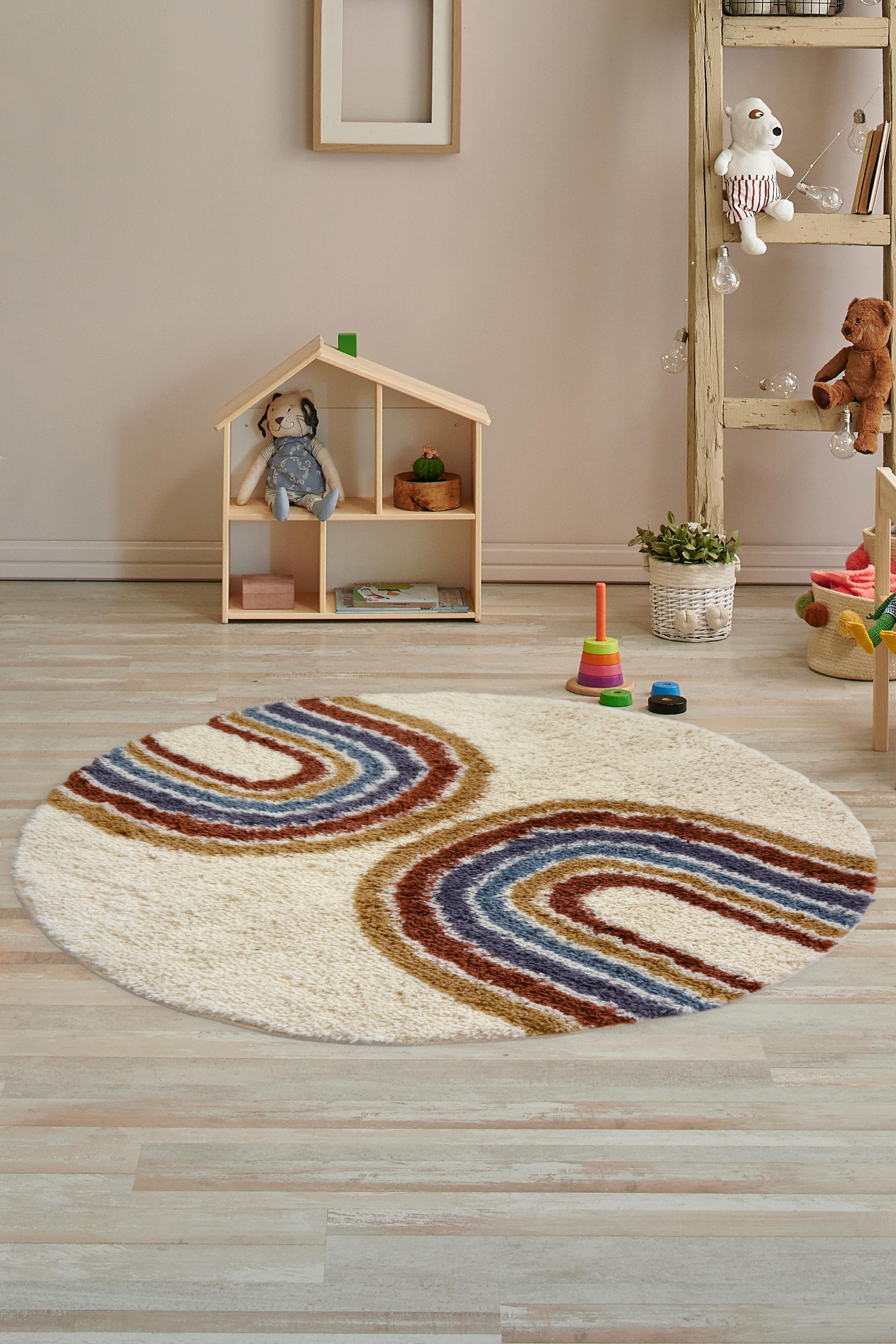 Modern Rainbow Circle Shaggy Rug - Small