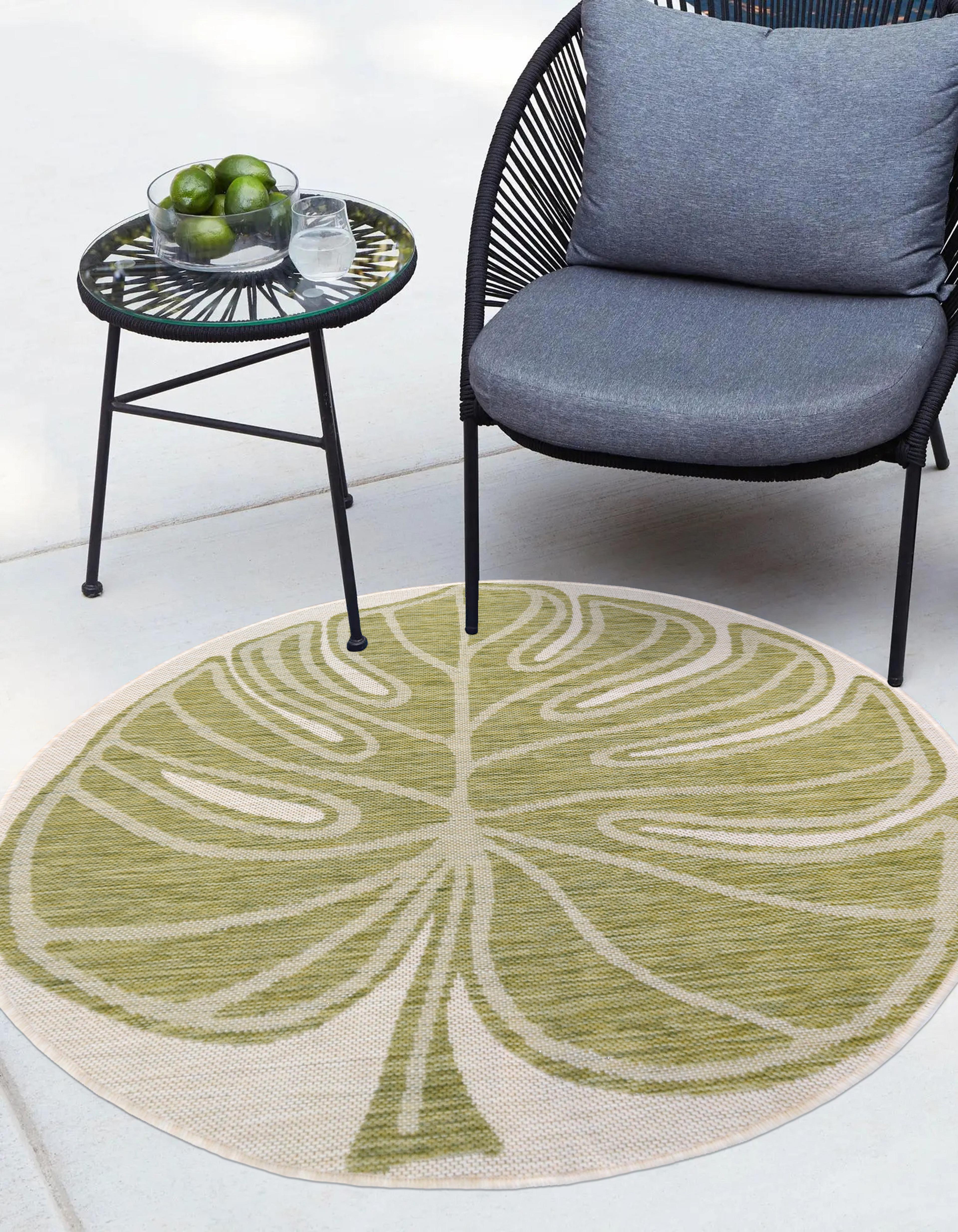 Leaf Print Indoor /Outdoor Flatweave Circular Rug - Small
