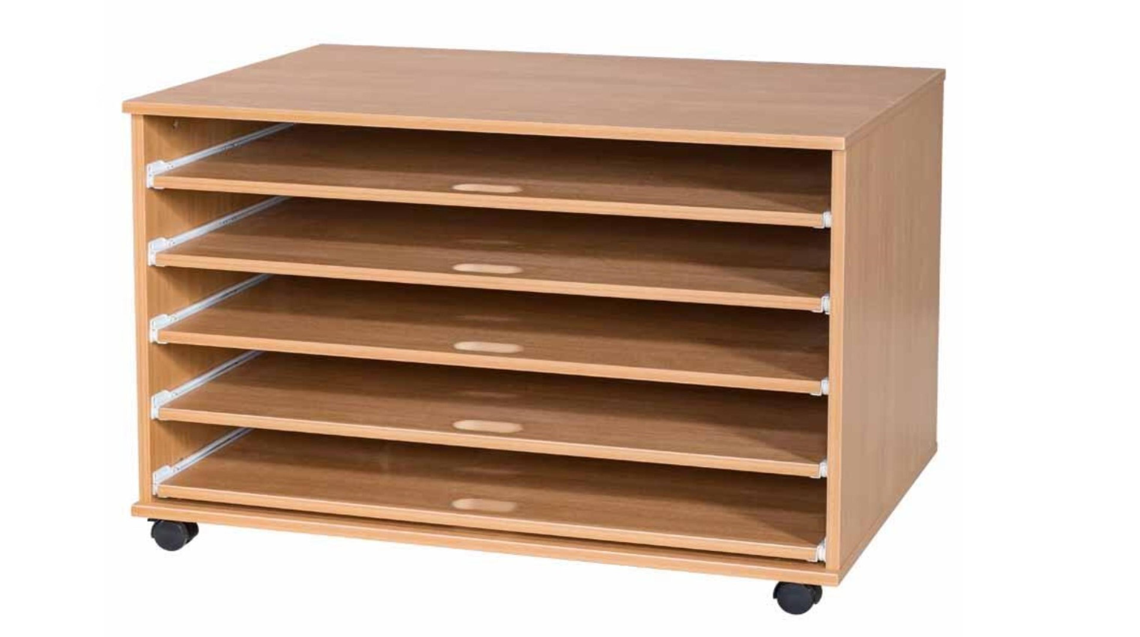 Mobile Paper Storage Unit with Sliding Shelves