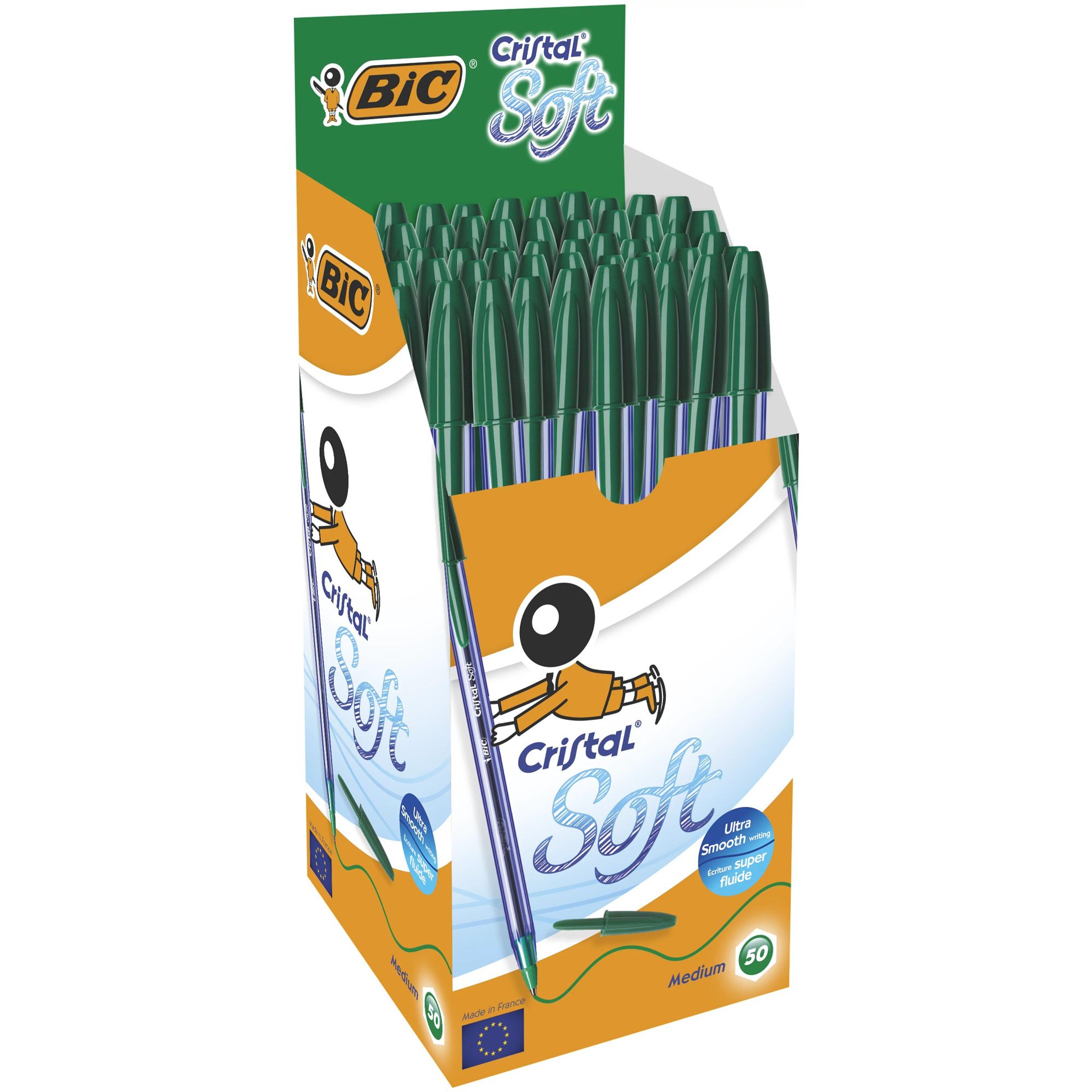 BIC Cristal Soft Medium Ballpoint Pen - 1.2mm Point - Green - Pack of 50