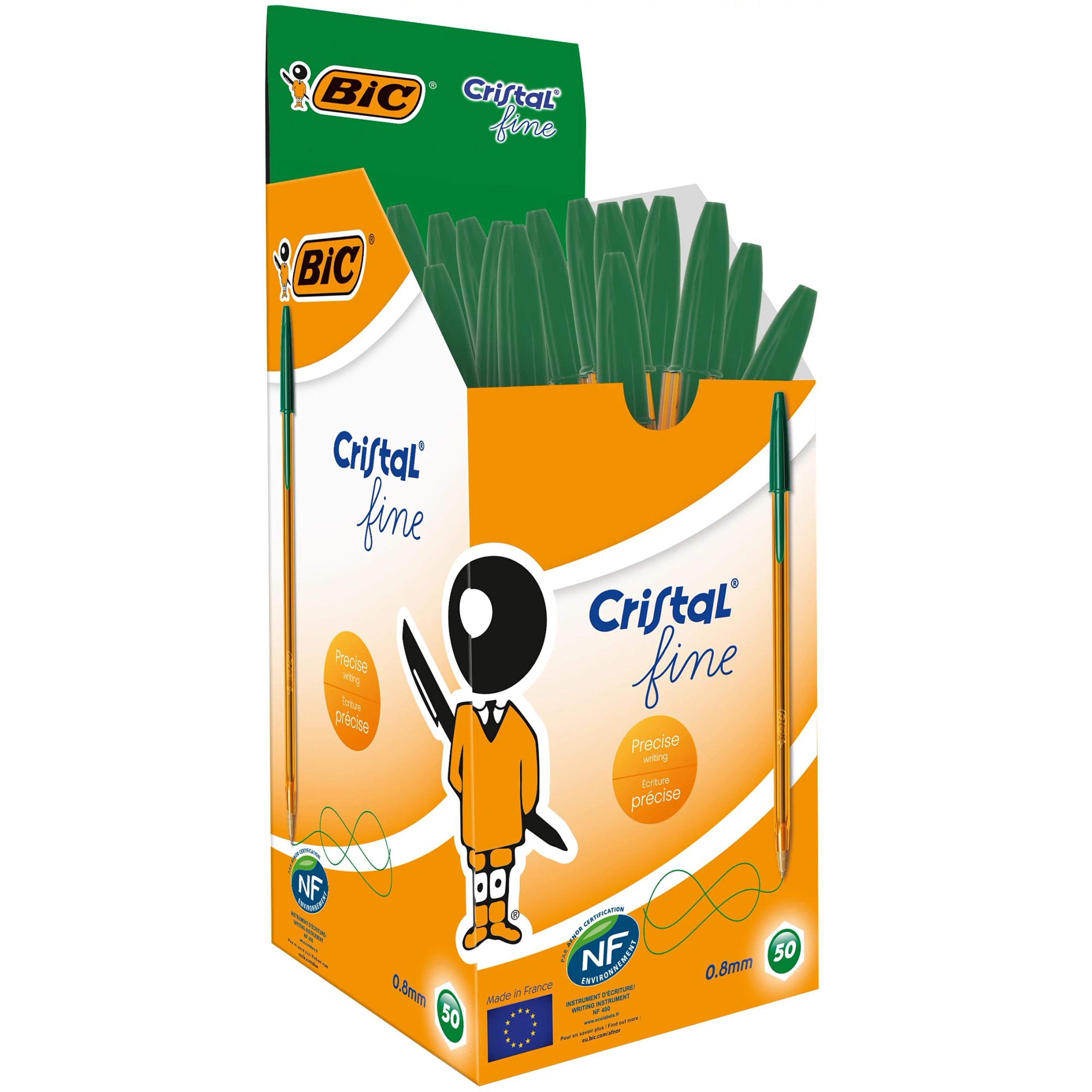 BIC Cristal Fine Ballpoint Pen - 0.8mm Point - Green - Pack of 50