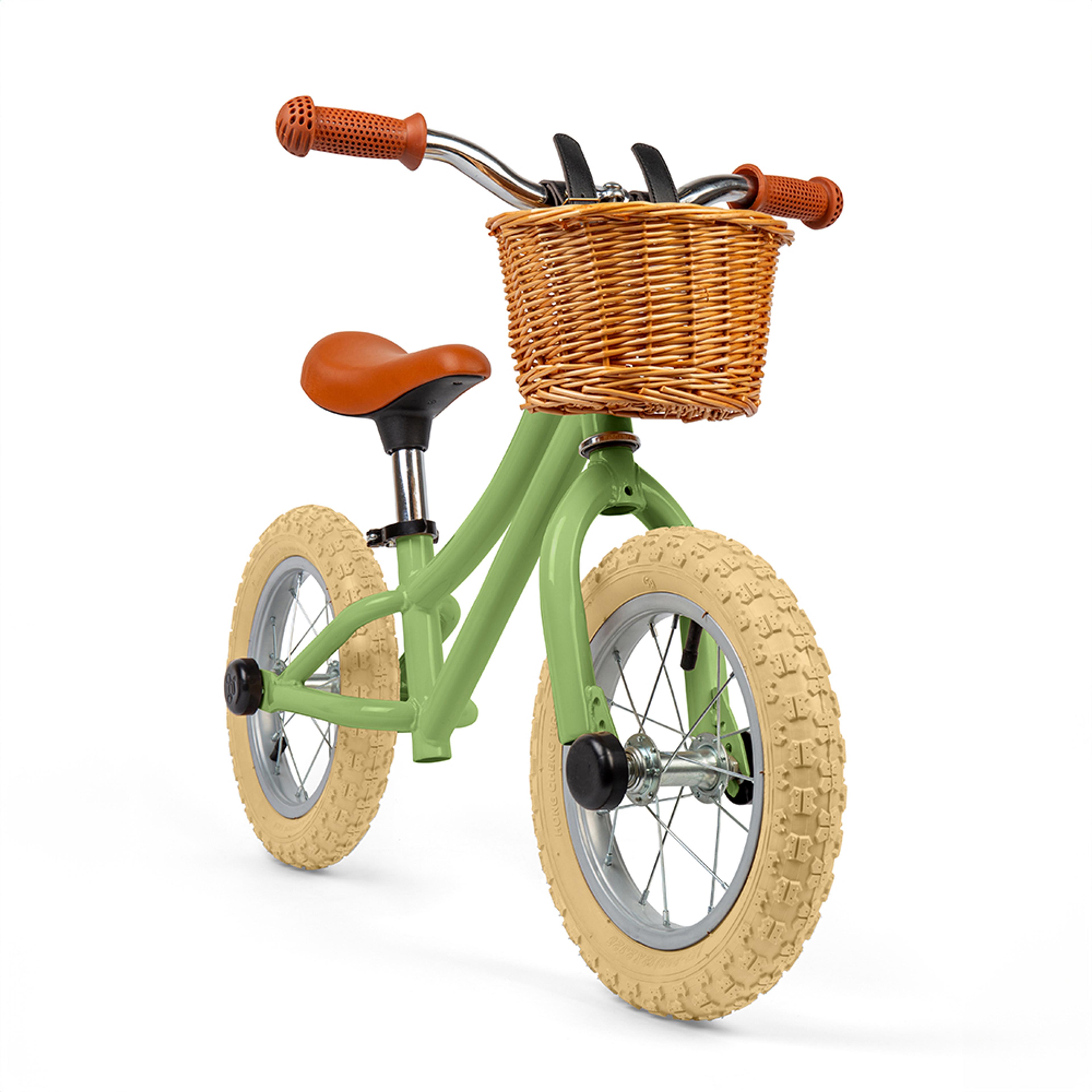 BIGJIGS Toys Green Balance Bike with Basket 