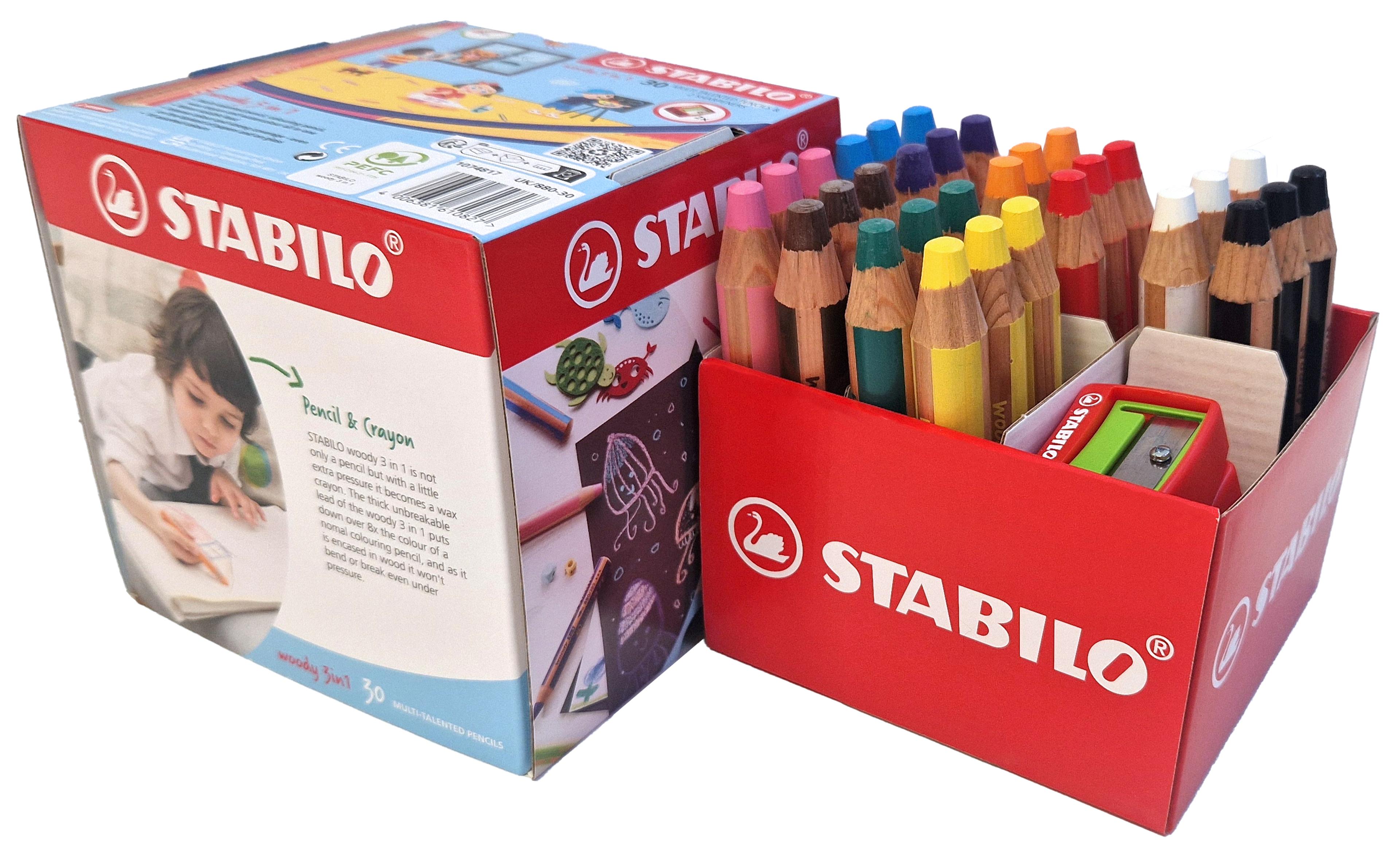 STABILO Woody 3 in 1 Colouring Pencils - Pack of 30 + 2 Sharpeners