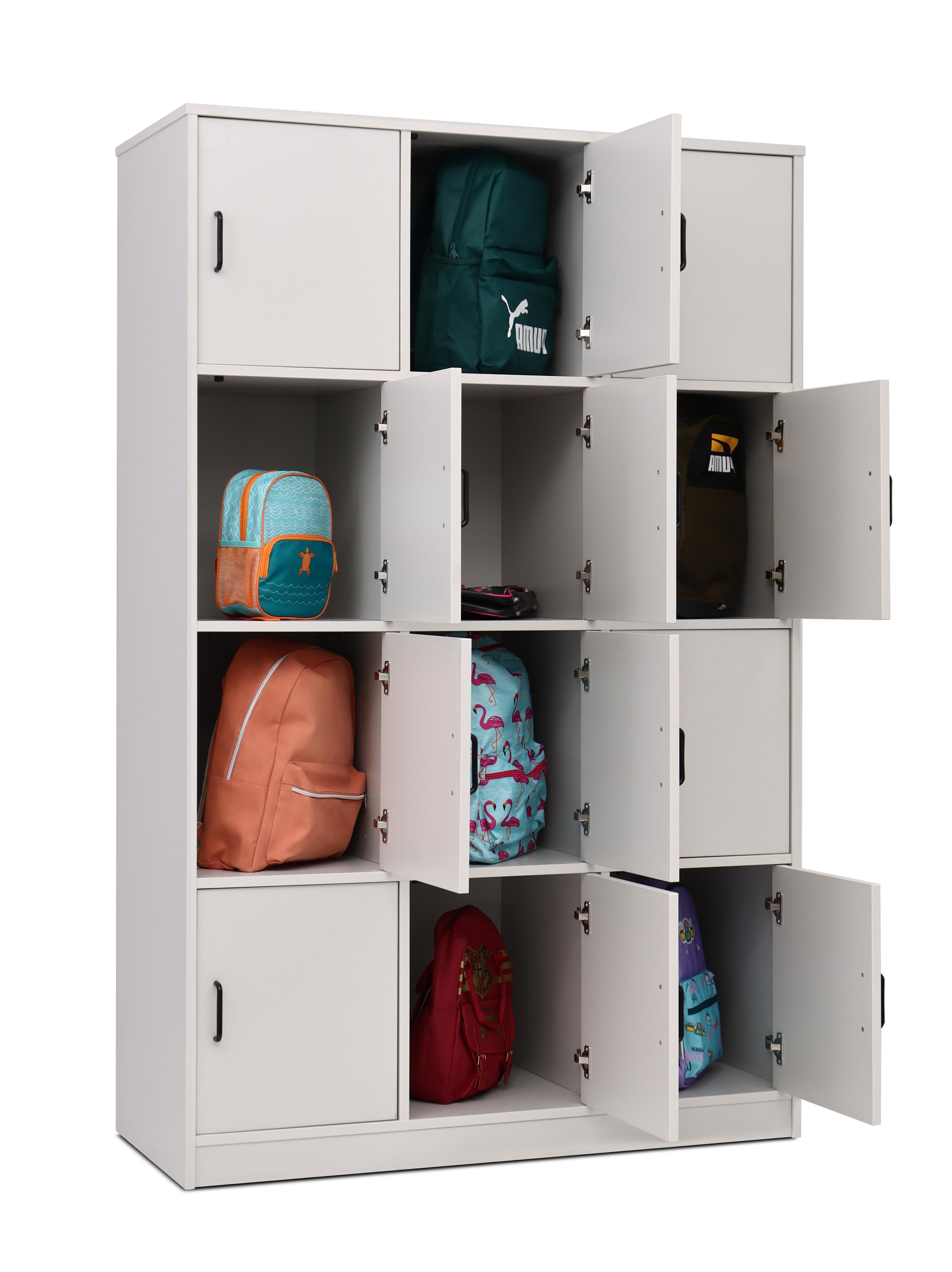 Grey 12 Compartment Vertical Bag Store with Doors