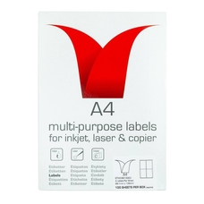Copier & Laser Labels A4 Round Corners - 4 Per Sheet - Pack of 100