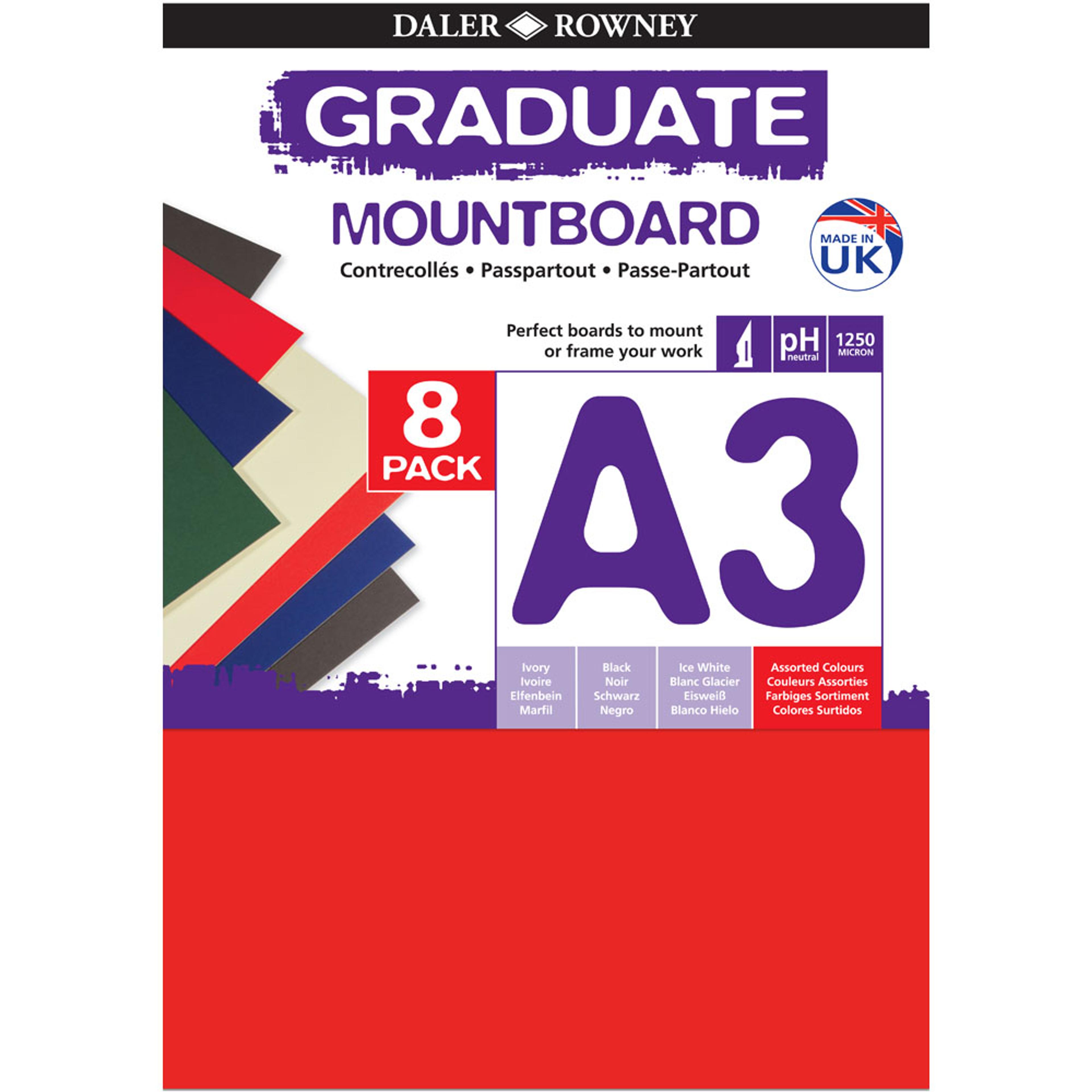 Daler-Rowney Graduate Mountboard A3 - Assorted Colours. Pack of 8