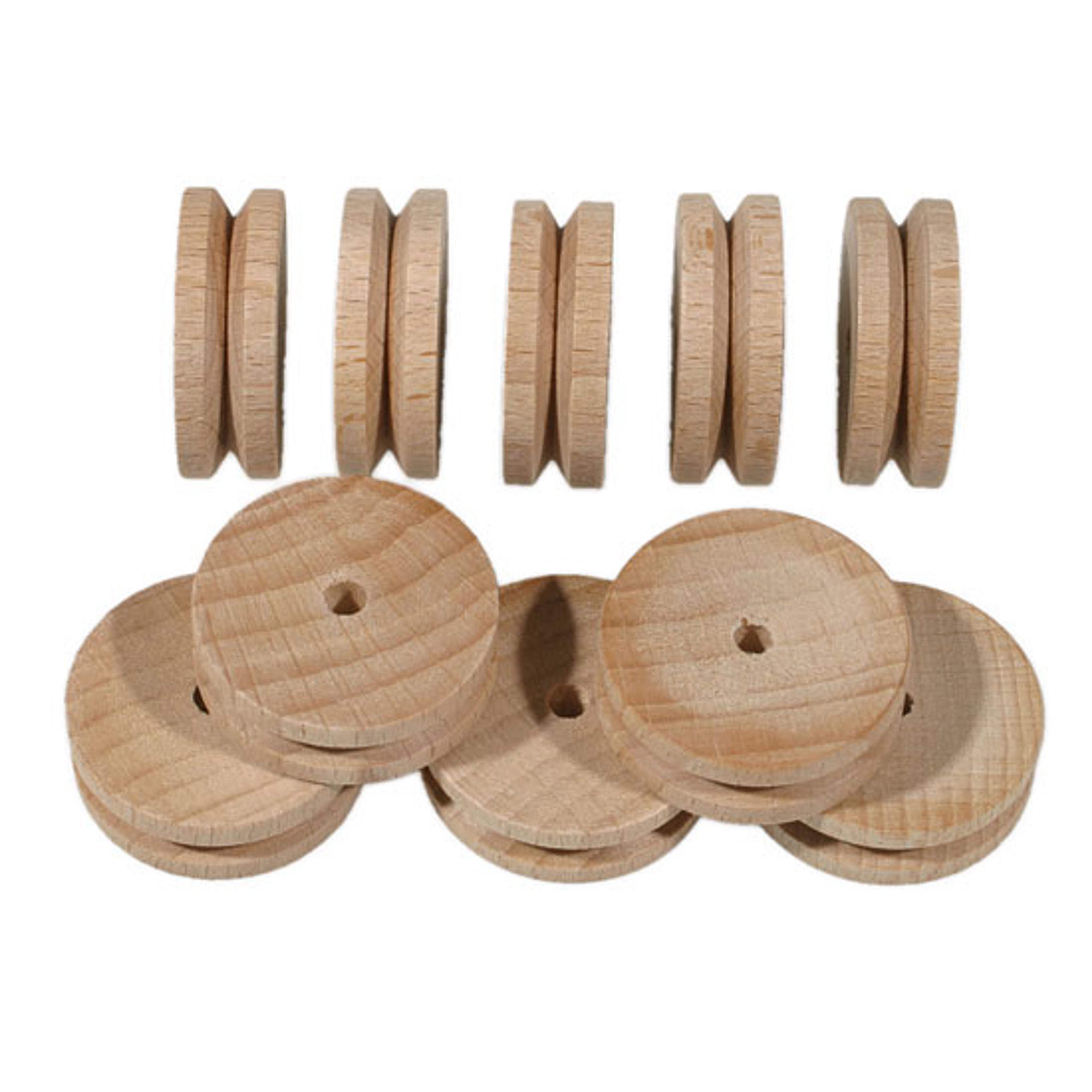 Wooden Pulleys - 30mm dia x 10mm width. Pack of 10