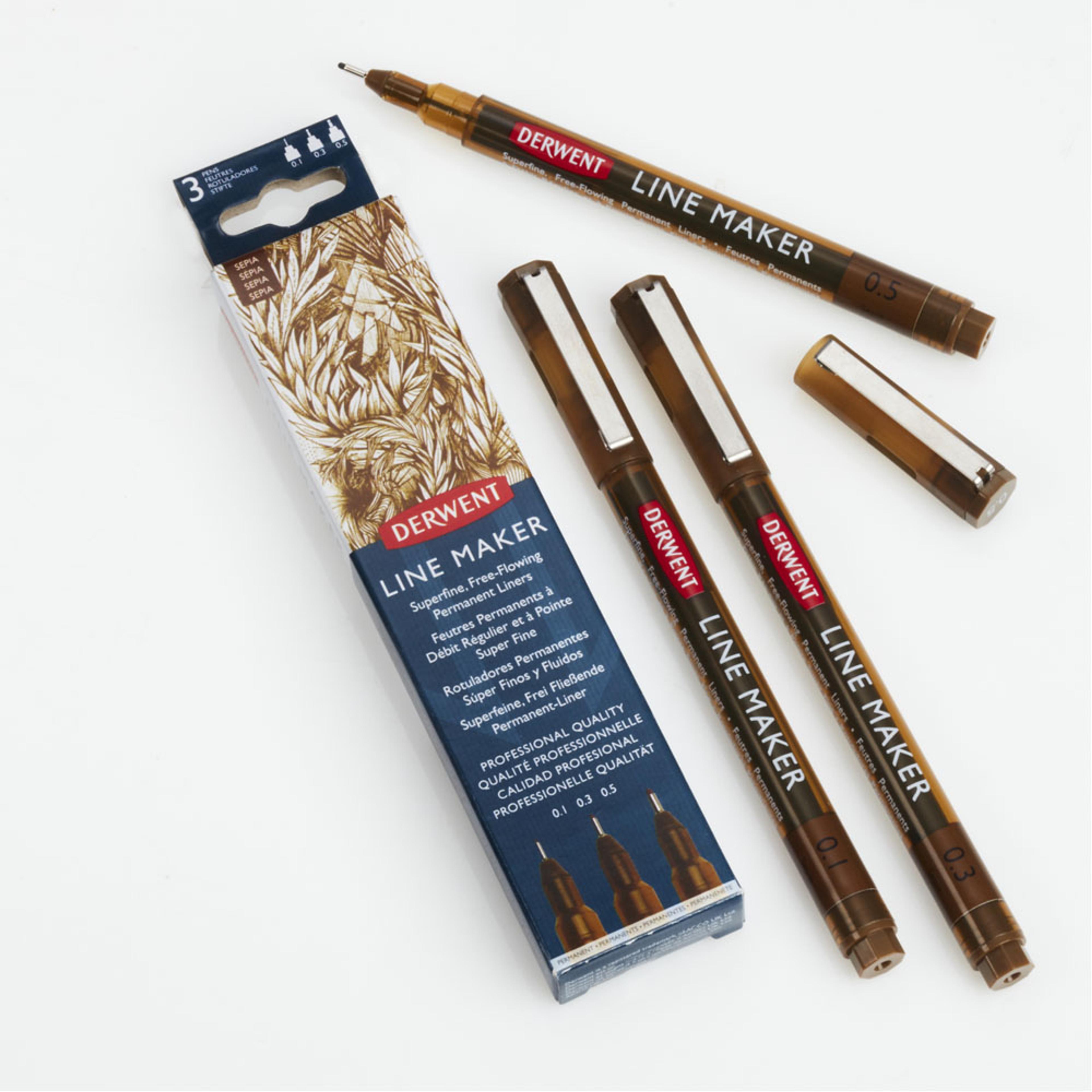 Derwent Line Maker Pen - Sepia. Set of 3