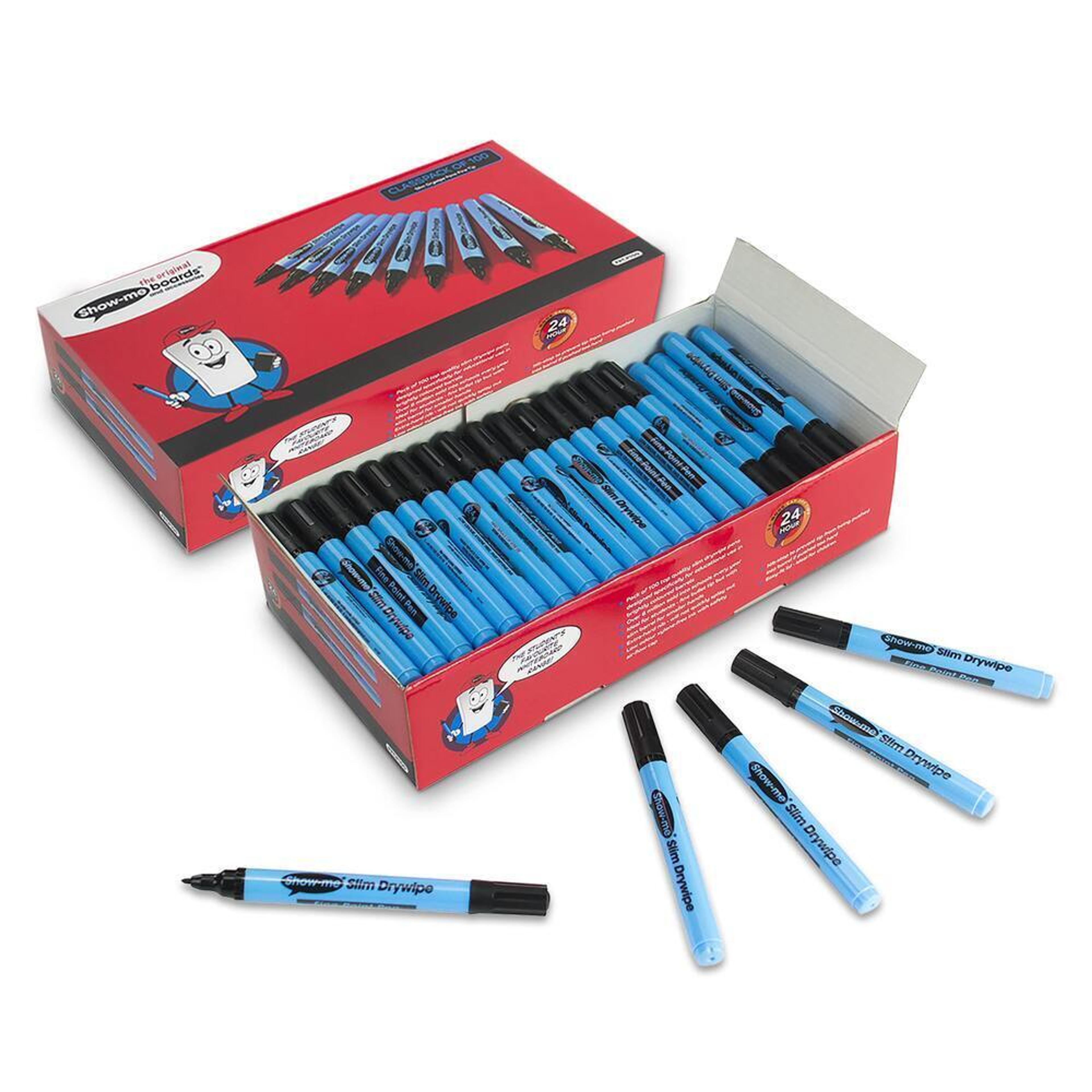 Show-me Fineline Kids's Drywipe Whiteboard Pens - Black - Pack of 100