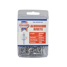 Aluminium Alloy Blind Rivets - 3.2mm - Short (6mm). Pack of 100