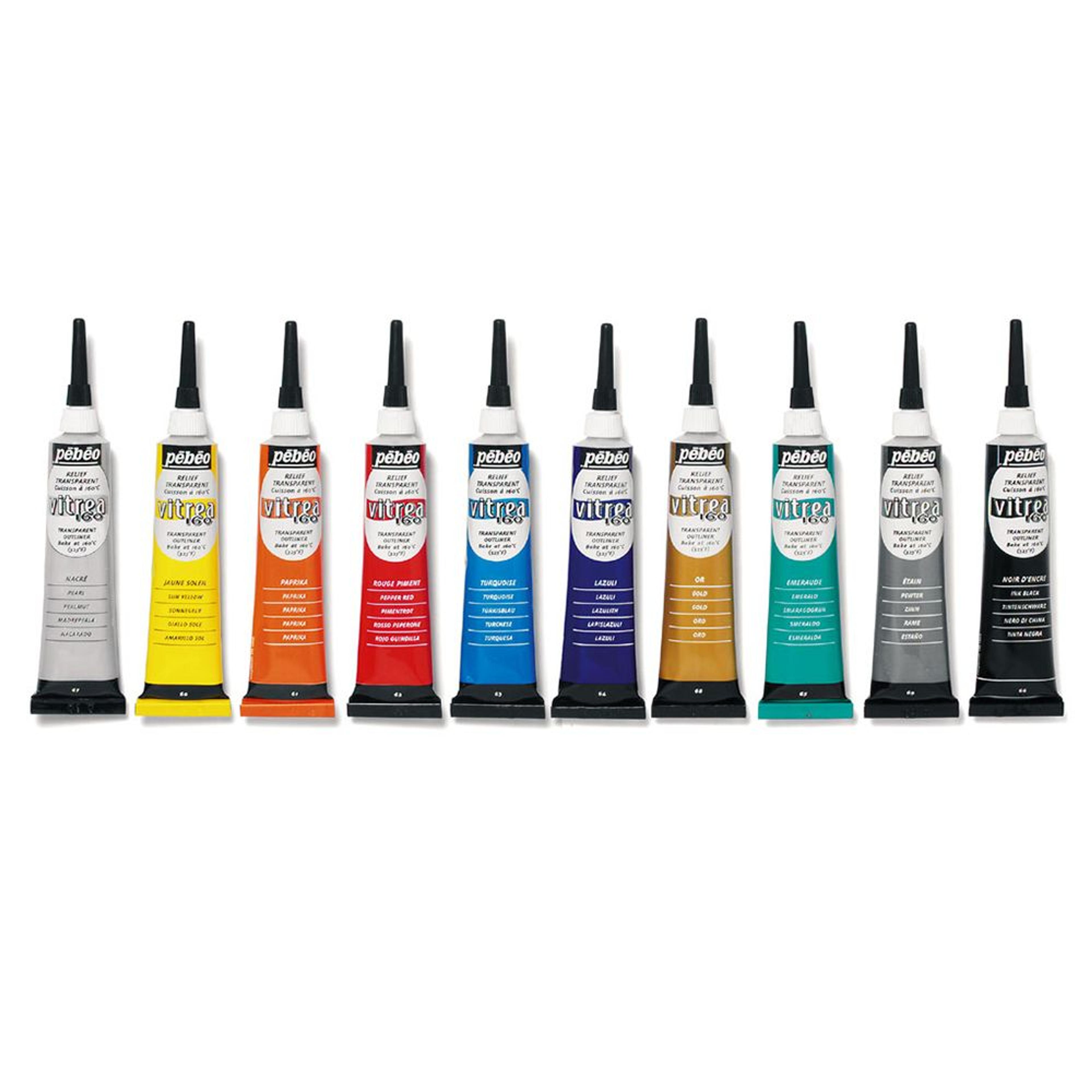 Pebeo Vitrea 160 Paint Outliner Assortment. Set of 10