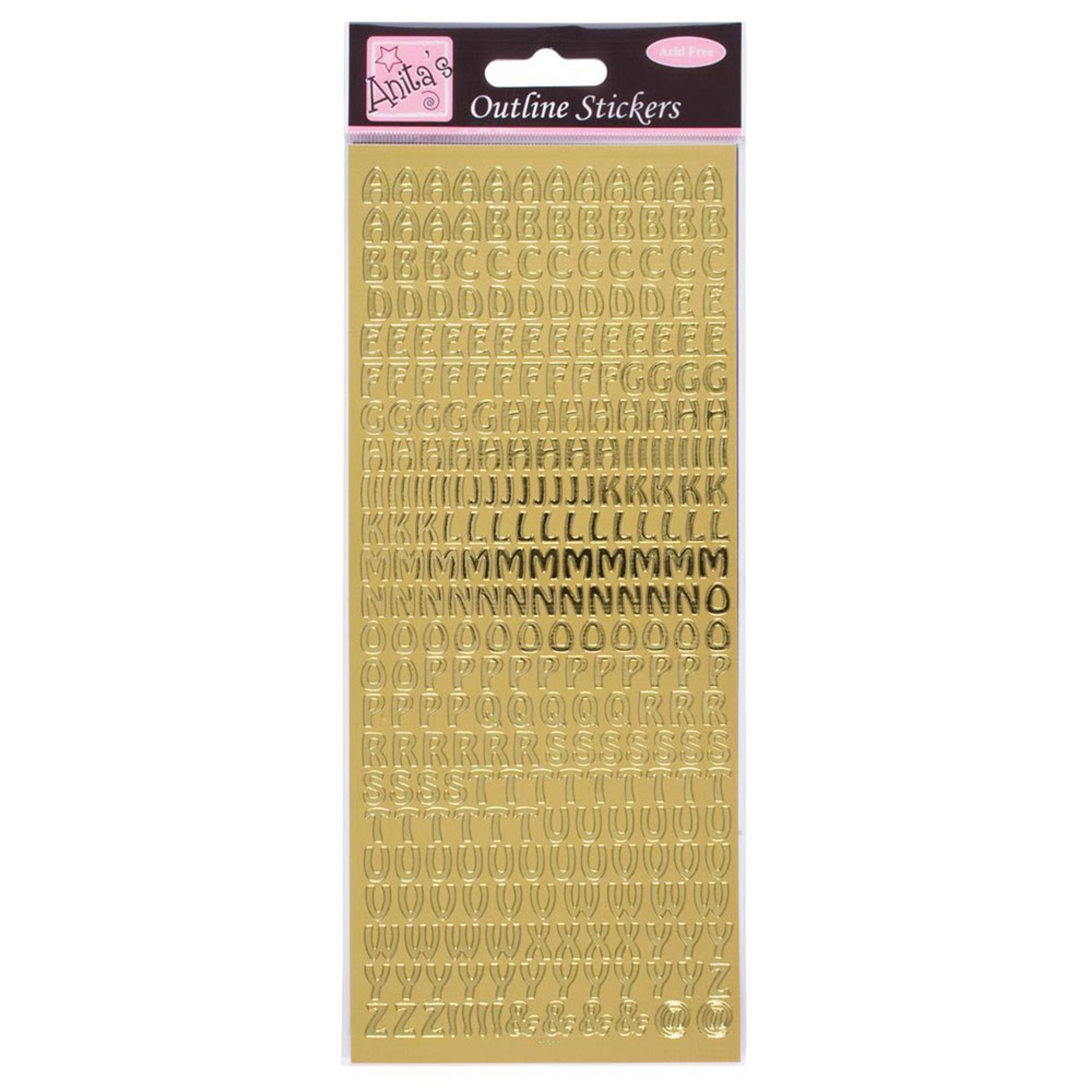 Celebratory Text Stickers - Upper Case Alphabet - Gold. Per sheet