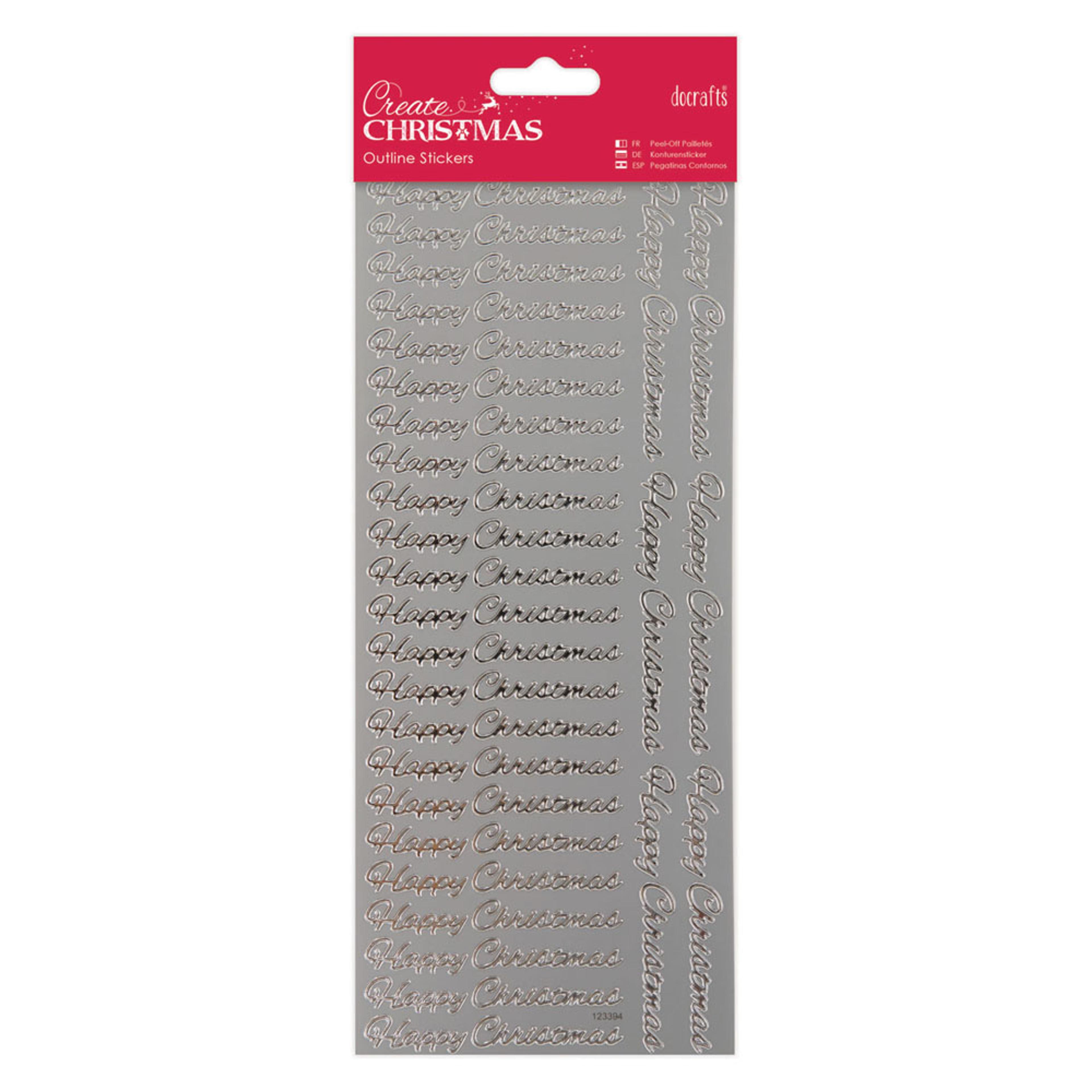 Celebratory Text Stickers - Happy Christmas - Silver. Per sheet