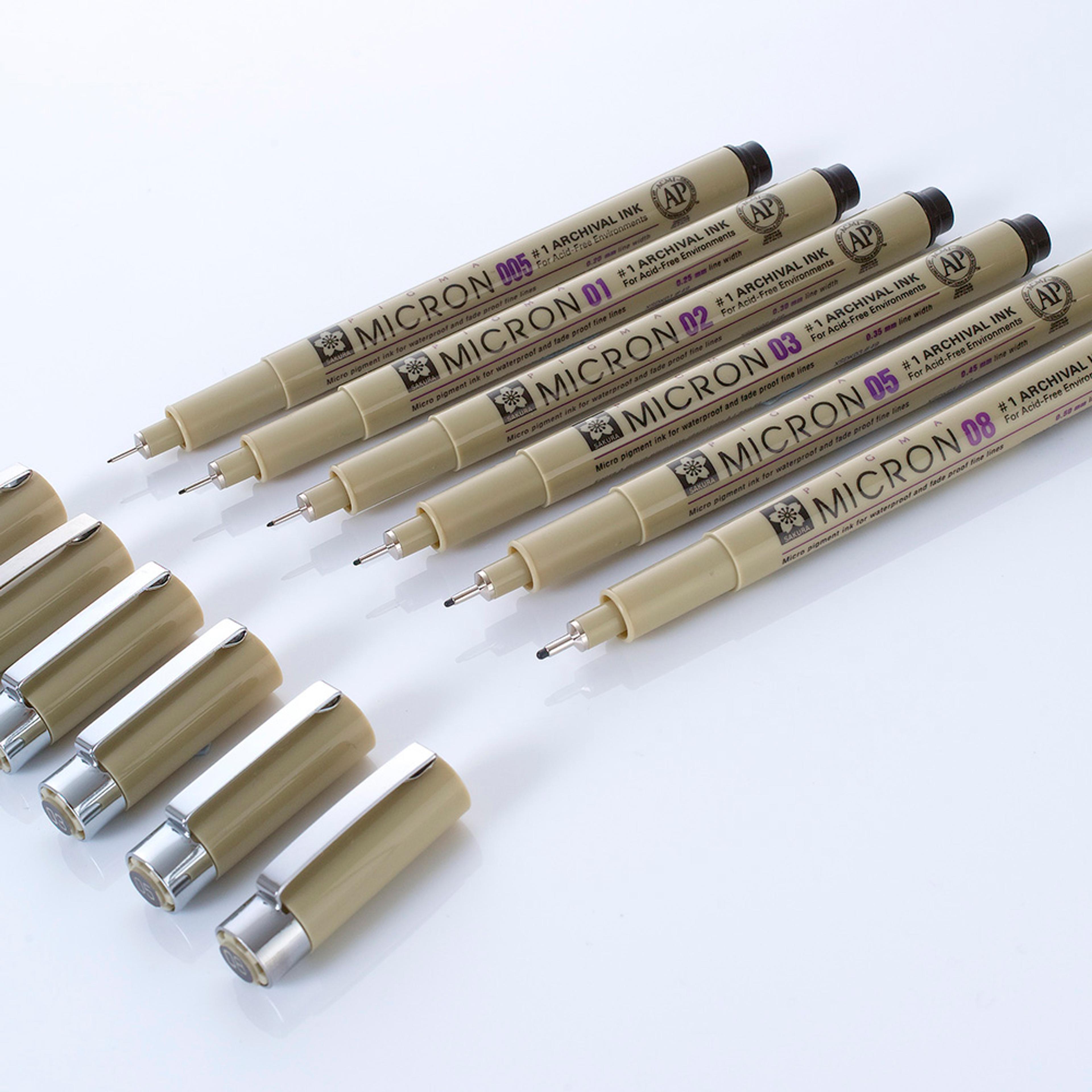 Sakura Pigma Micron Fineliners - Black. Set of 6