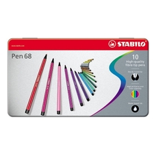 Stabilo Pen 68 - Fibre Tip Pens In Tin Assorted - Pack of 10