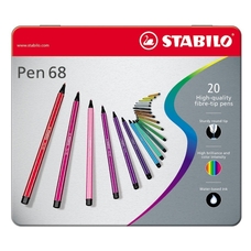 Stabilo Pen 68 - Fibre Tip Pens In Tin Assorted - Pack of 20