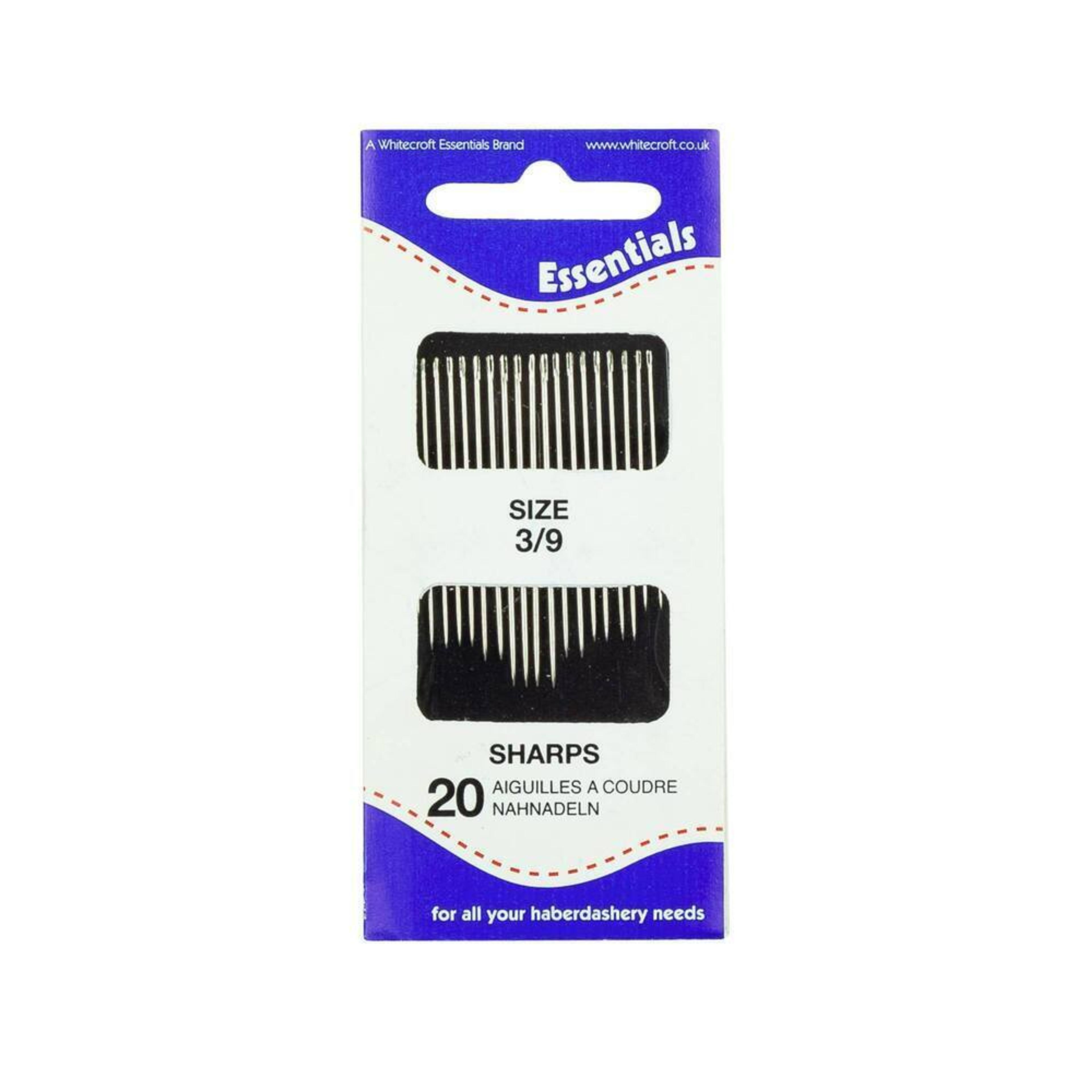 Sharps Needles - Size 3/9 10 Wallets x 20 Needles - Pack of 200