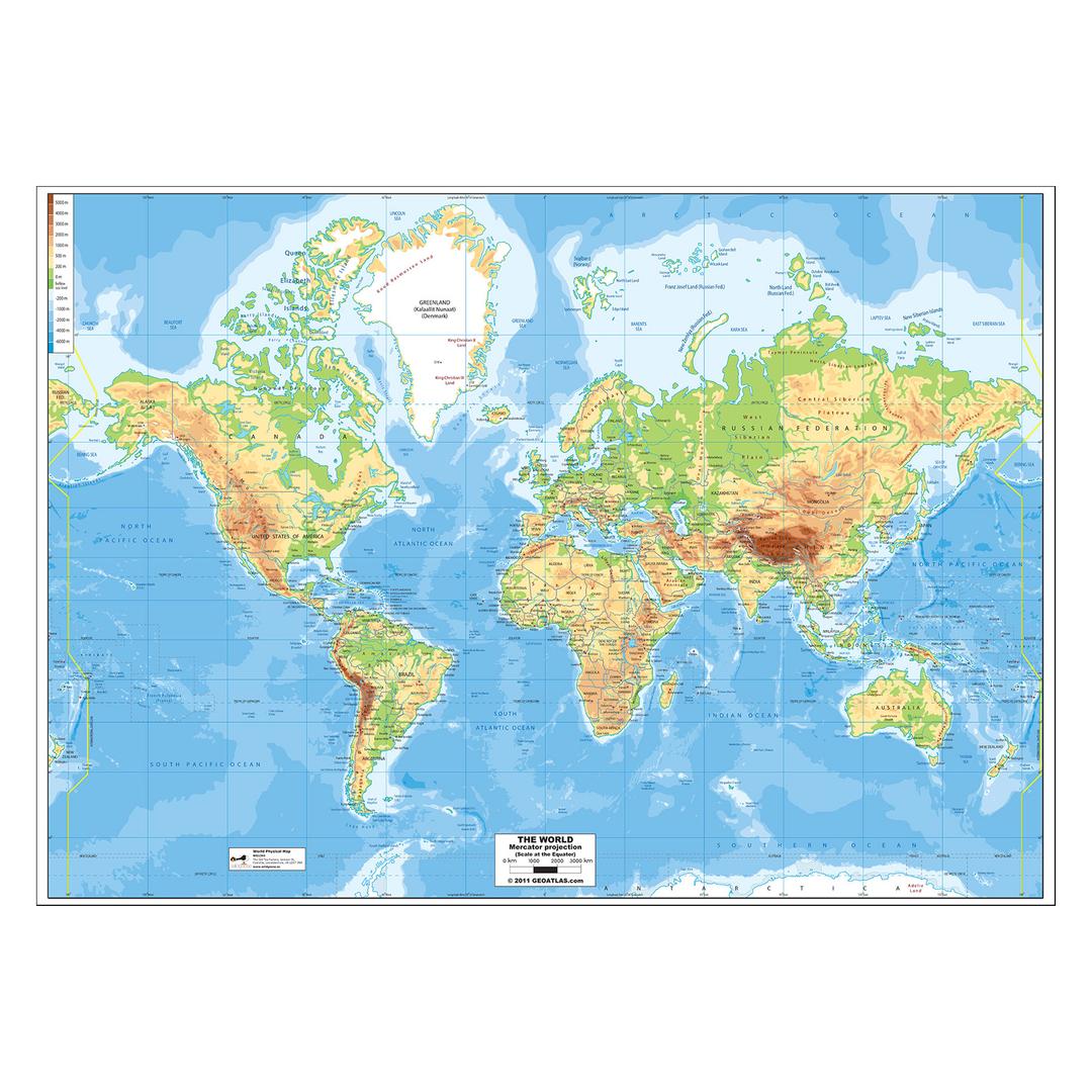 World Physical Map - Laminated | WG1345 | Findel Dryad