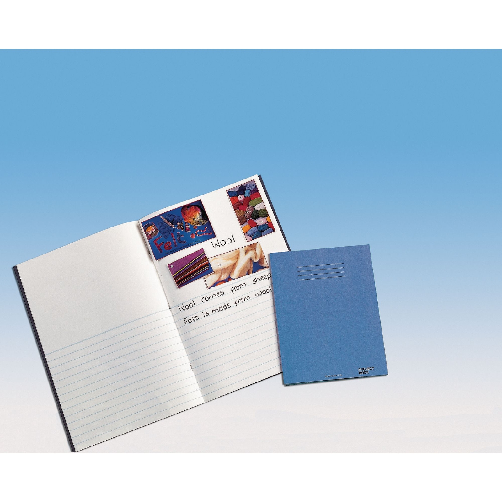 9 x 13"/340 x 250mm Light Blue Cover 12mm Ruled/Plain Split Page Project Exercise Book - 40 Page - Pack of 100