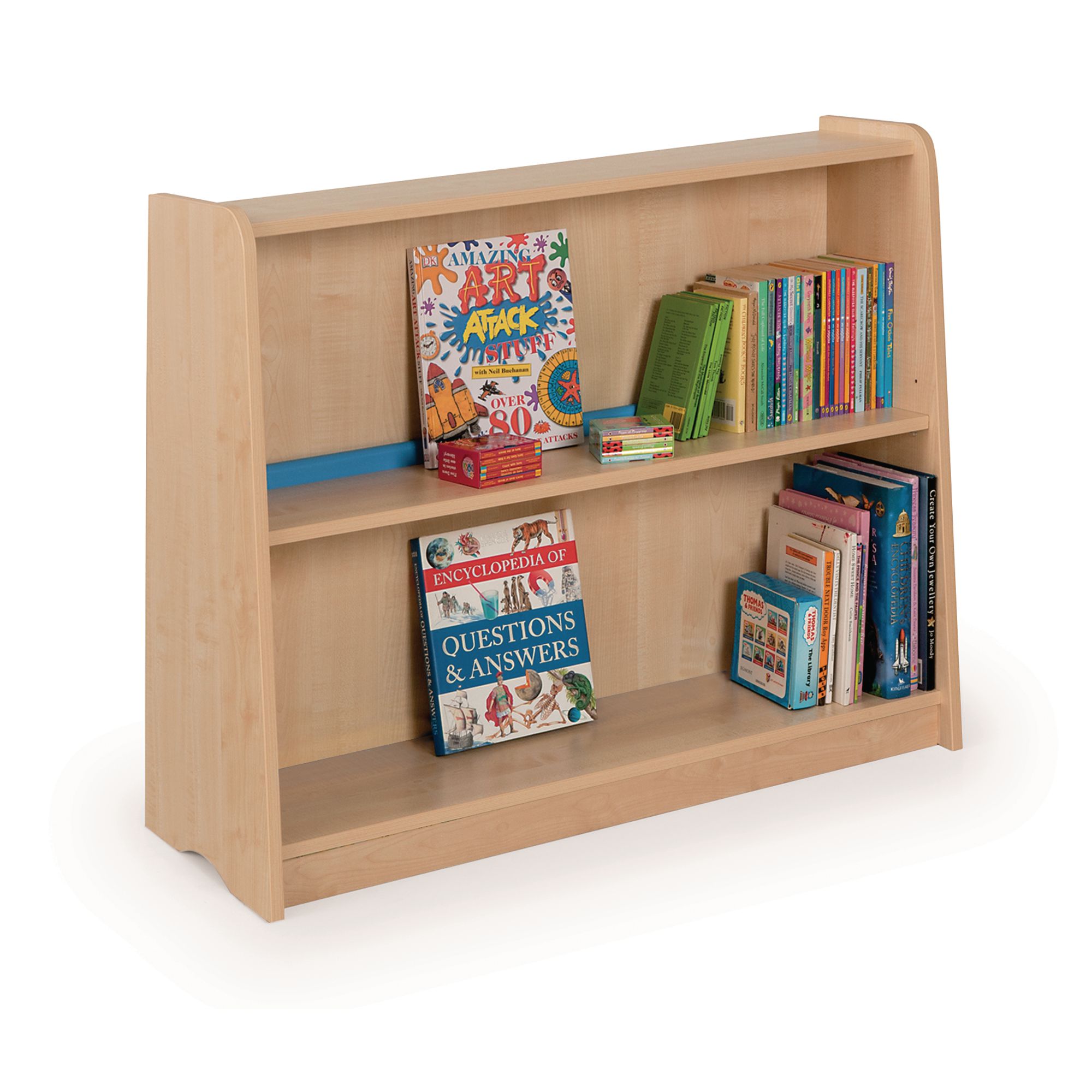 Low Single Sided Static Bookcase Maple Side Panels Cool Blue