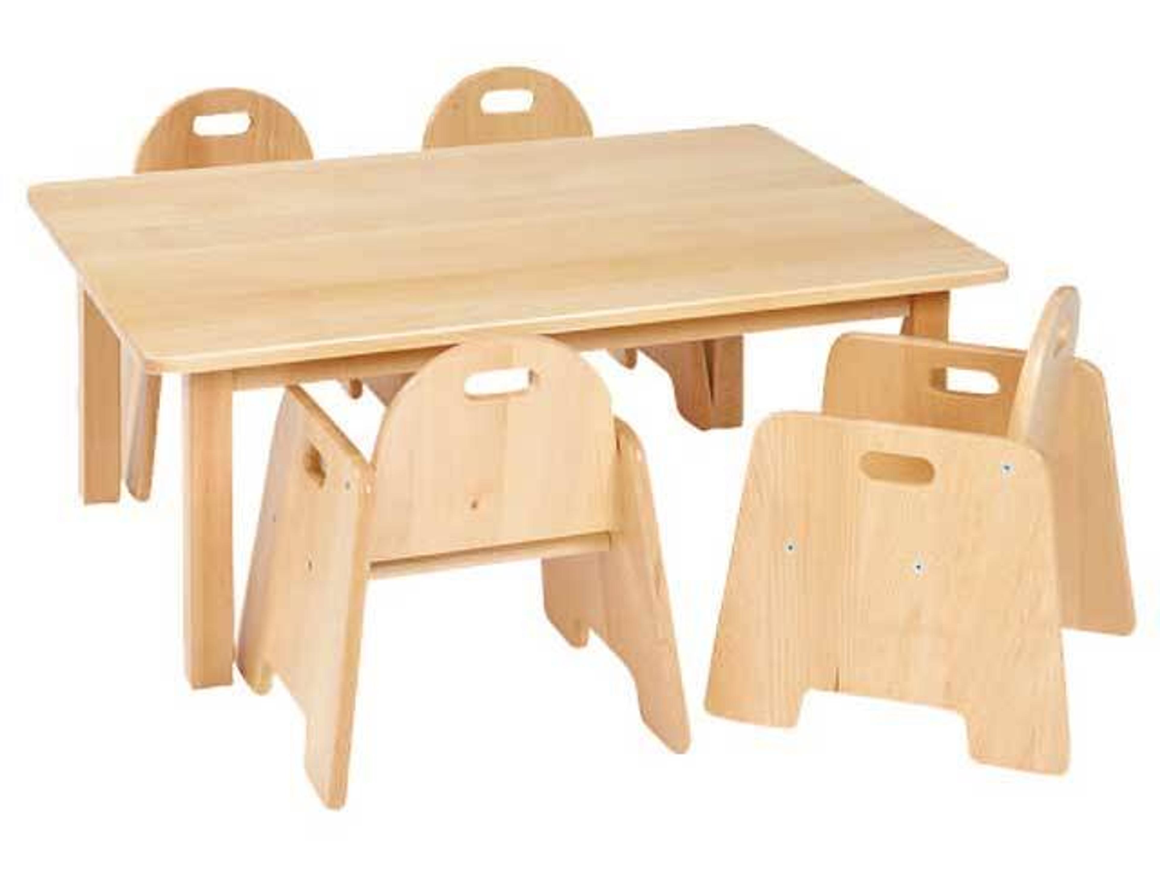 Infant Rectangle Table Solid Beech Rectangular Table - H40cm & 4 Infant Chairs H20cm ...