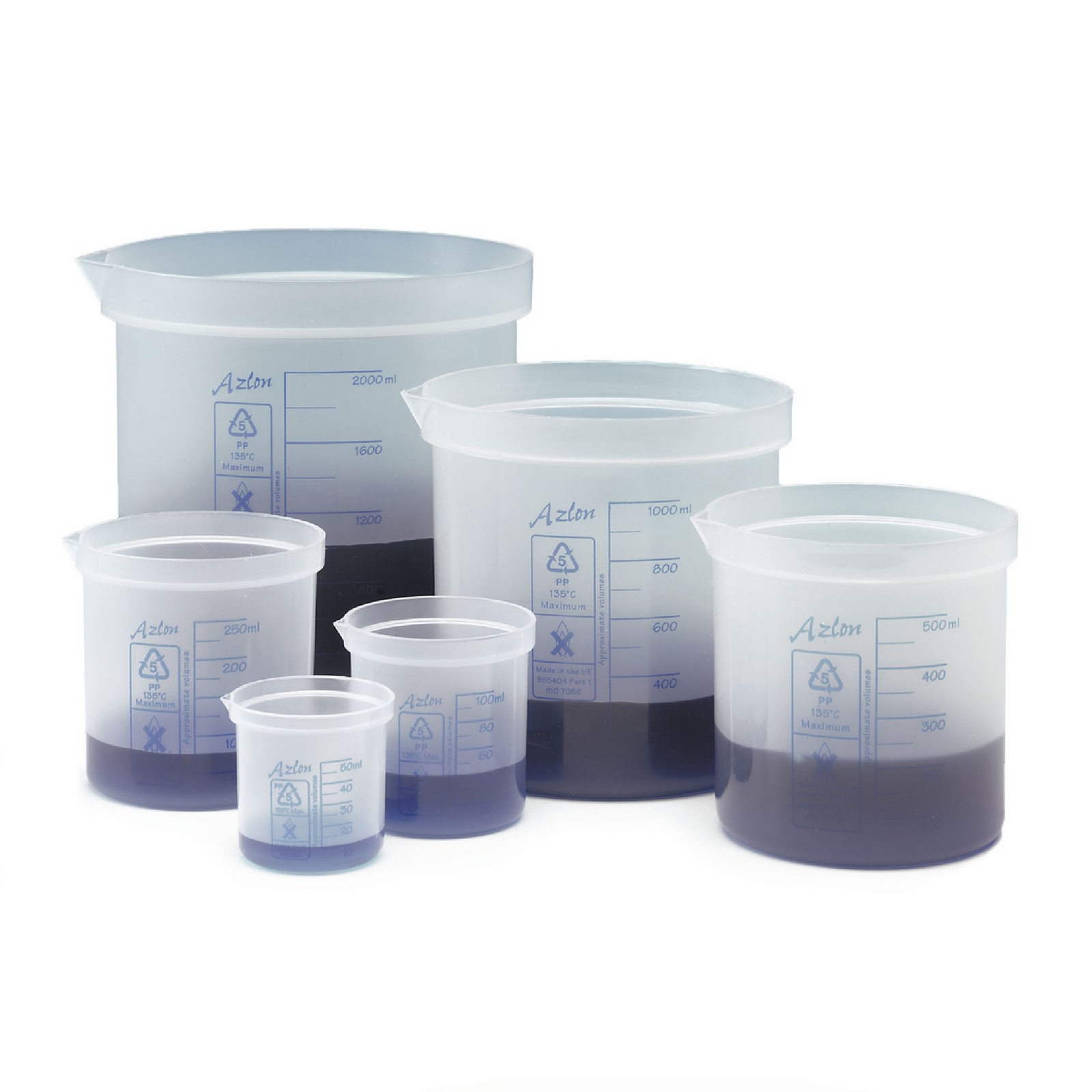 Azlon® Plastic Graduated Beaker - 250ml - Pack of 10