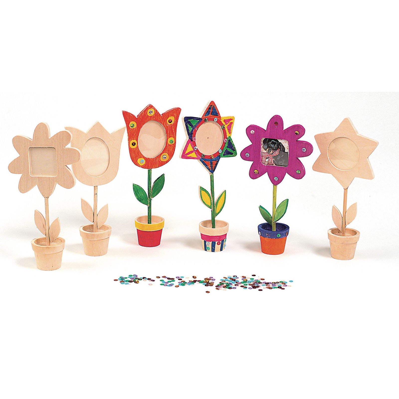 Wooden Flower Pot Frames - 16.5cm - Pack of 12 (4 each of 3 designs)
