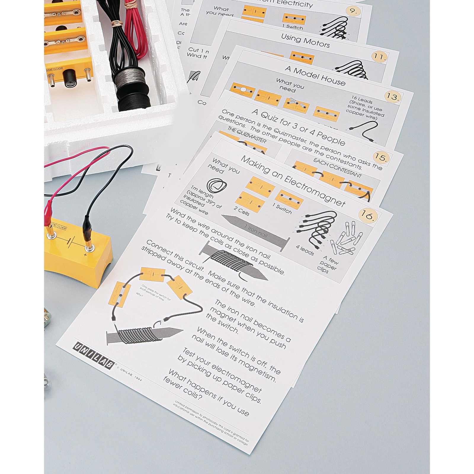 Set Of Work Cards For Elementary Electricity Kit